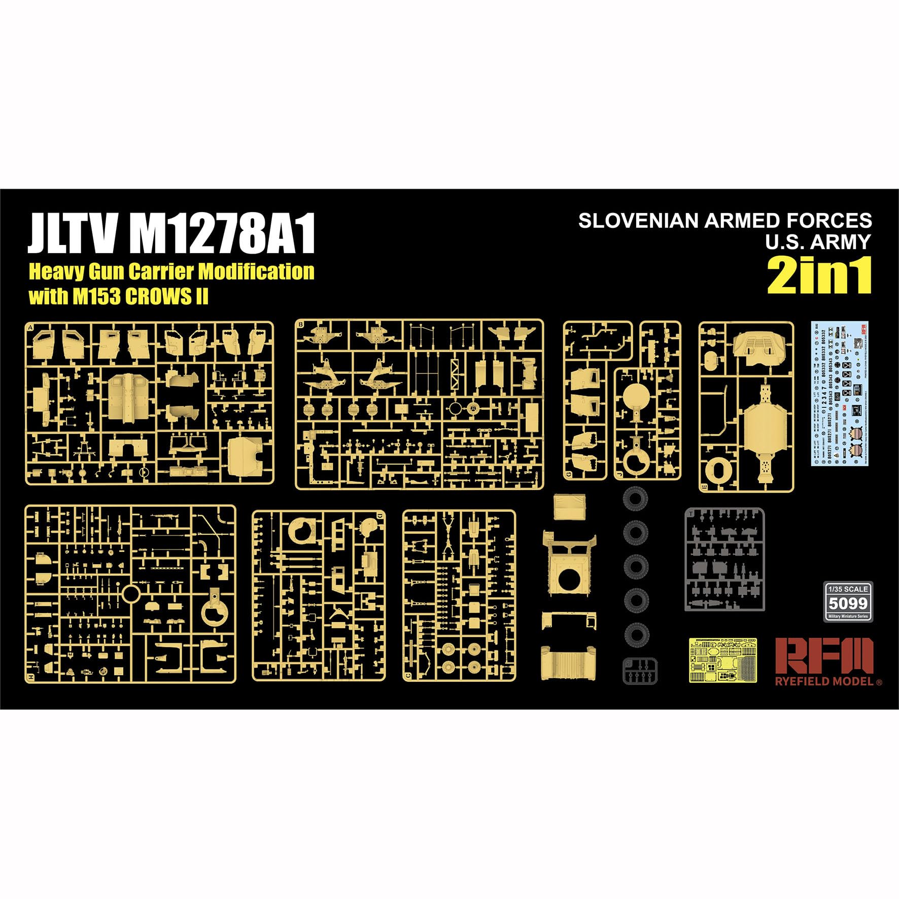 花田制造 RFM5099 JLTV M1278A1 Heavy Gun Carrier Modification with M153 Crows II Military Vehicle Model Kit, 1/35 Scale,Slovenian Armed Forces U.S.Army 2in1
