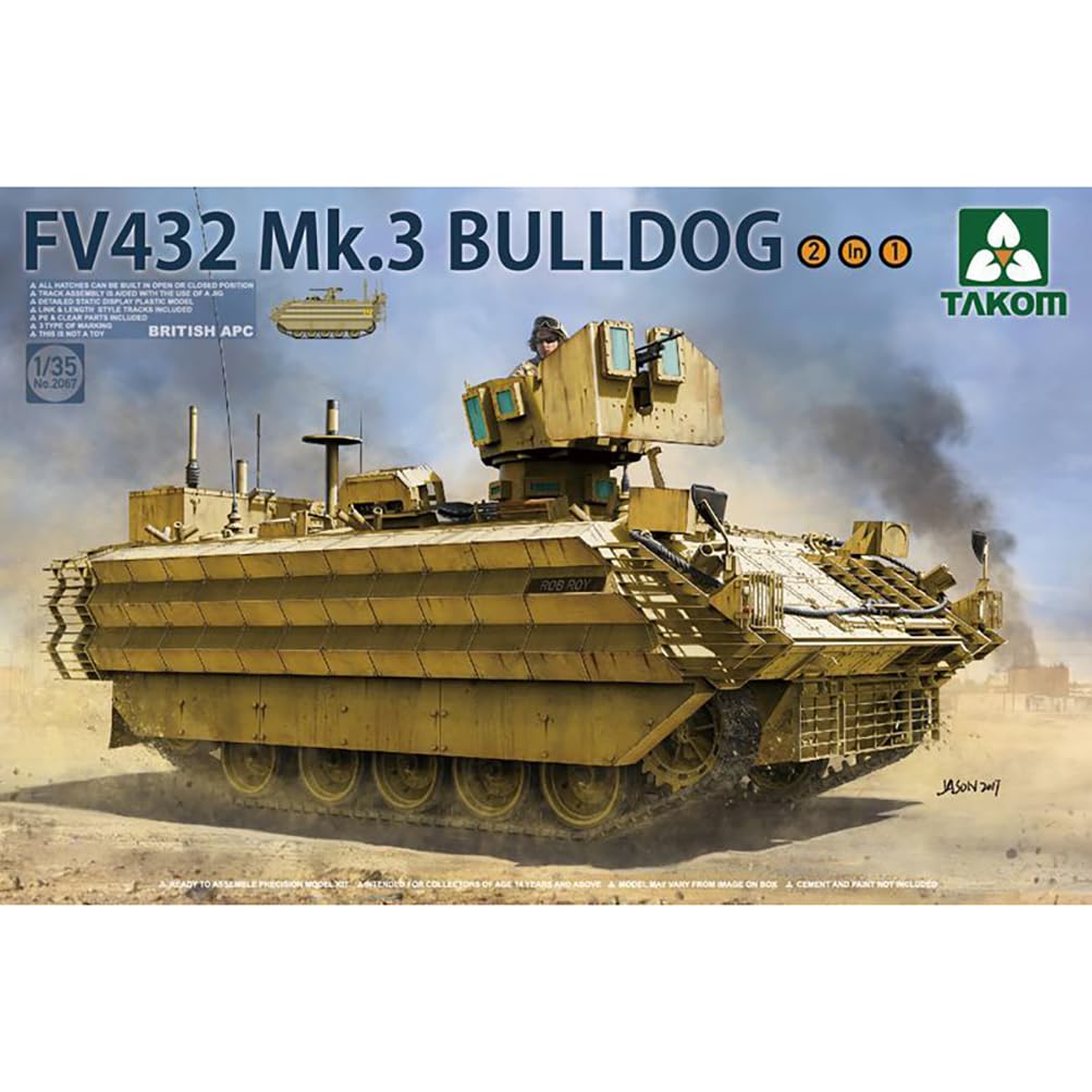 花田制造 Takom 2067 FV432 Mk.3 Bulldog British APC Military Tank Model Kit, 2 in 1,1/35 Scale Plastic Display Vehicle