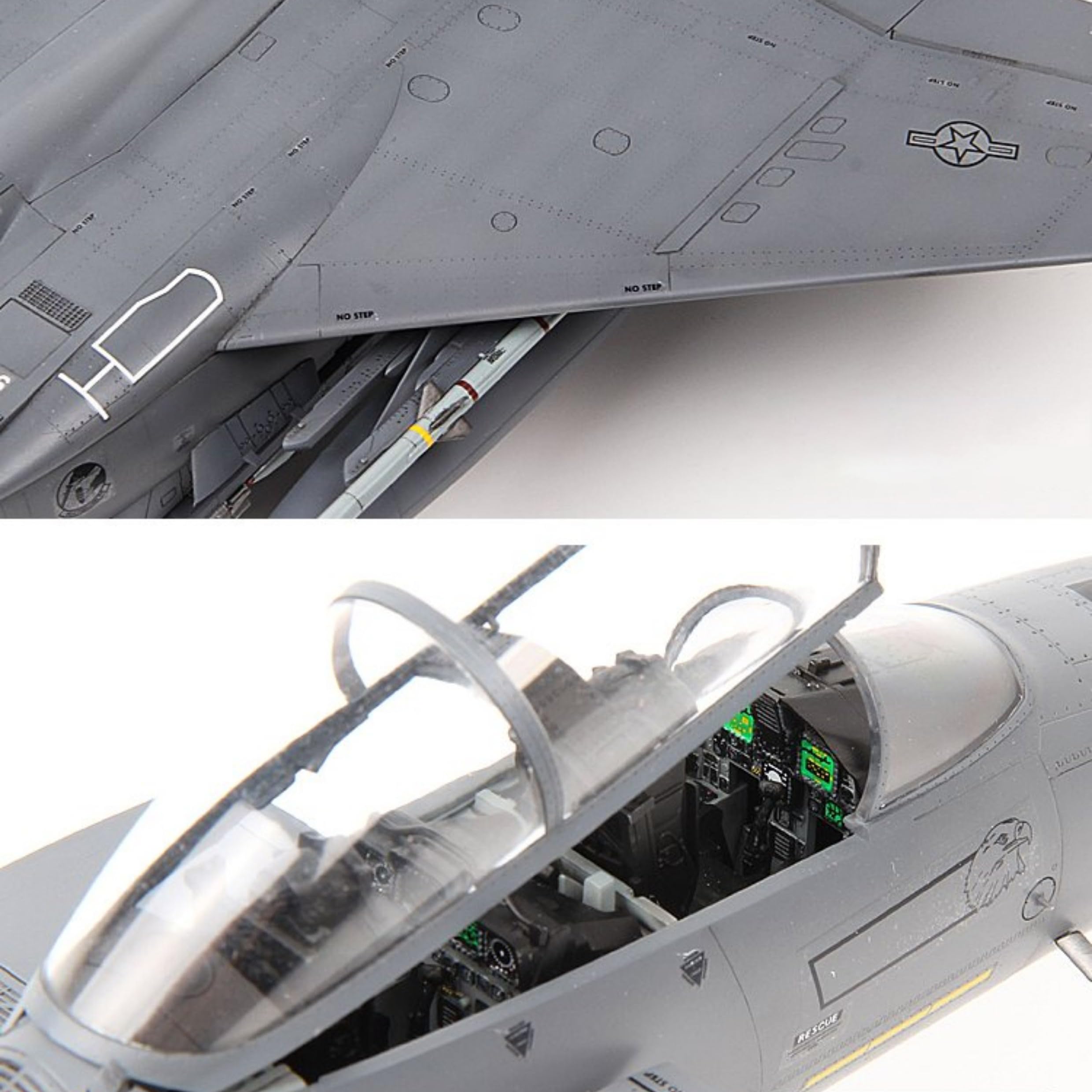 花田制造 GWH L4822 F-15E Strike Eagle Dual Roles Fighter Model Kit, 1/48 Scale Military Aircraft with Ground Attack Weapons, Grey Plastic Assembly Kit