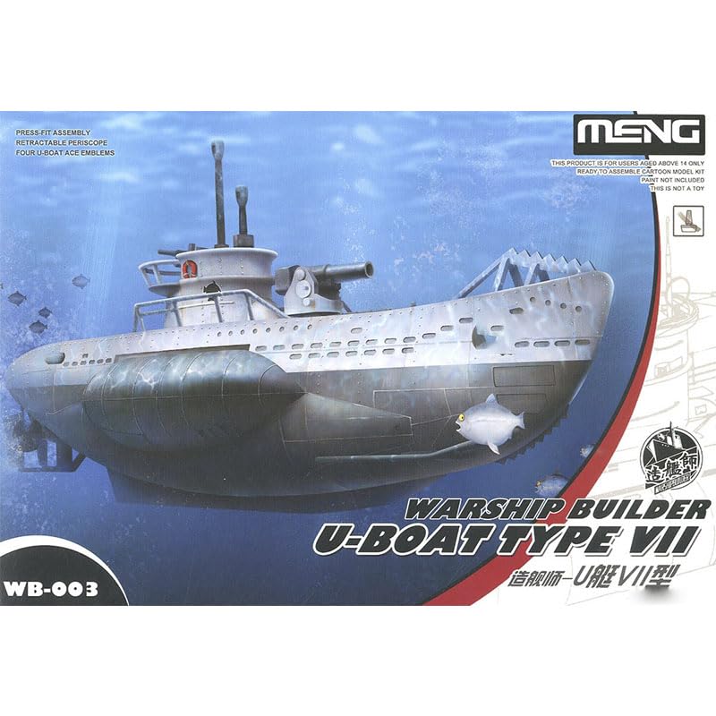 花田制造 Meng Warship Builder U-Boat Type VII Model Kit, WB-003, Press-Fit Assembly