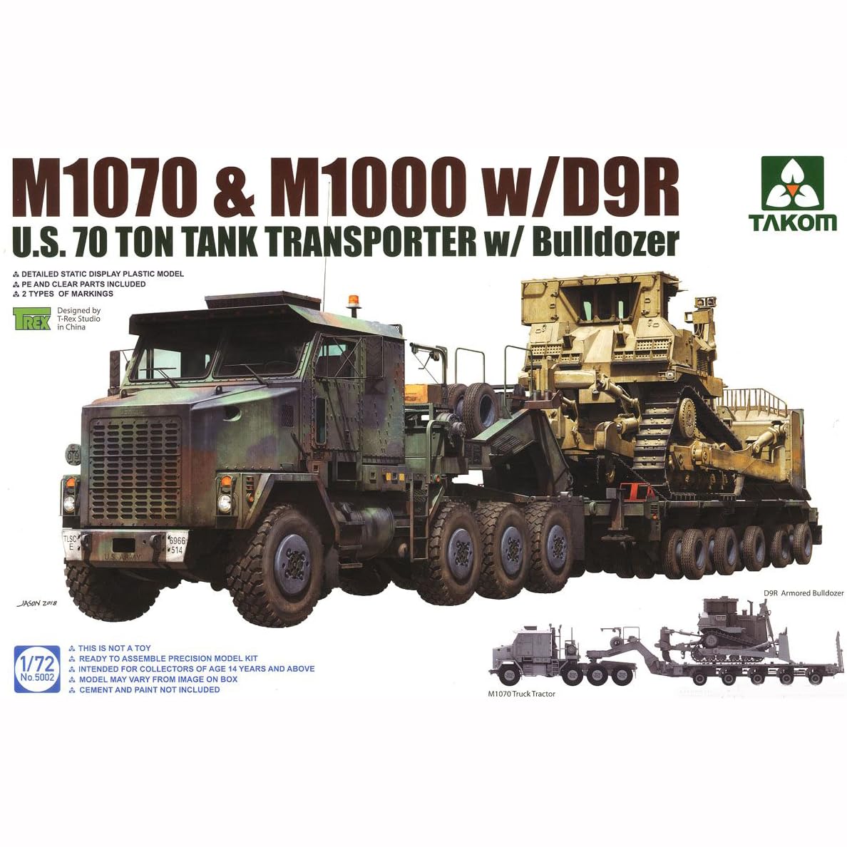花田制造 Takom 5002 M1070 & M1000 with D9R U.S. 70 Ton Tank Transporter w/Bulldozer, 1/72 Scale Military Model Kit