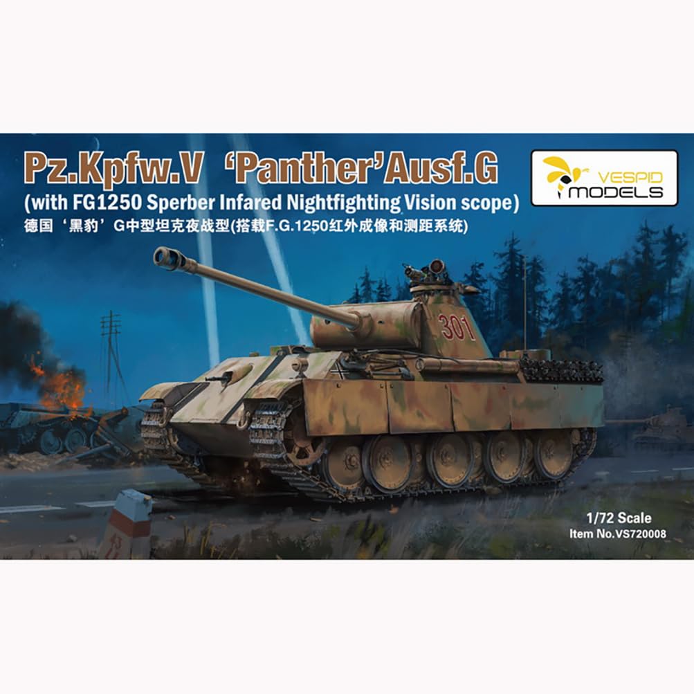 Vespid Models VS720008 Pz.Kpfw.V Panther Ausf.G Tank Model Kit, 1/72 Scale, with FG1250 sperber infared Nightfighting Vision Scope, Military Theme
