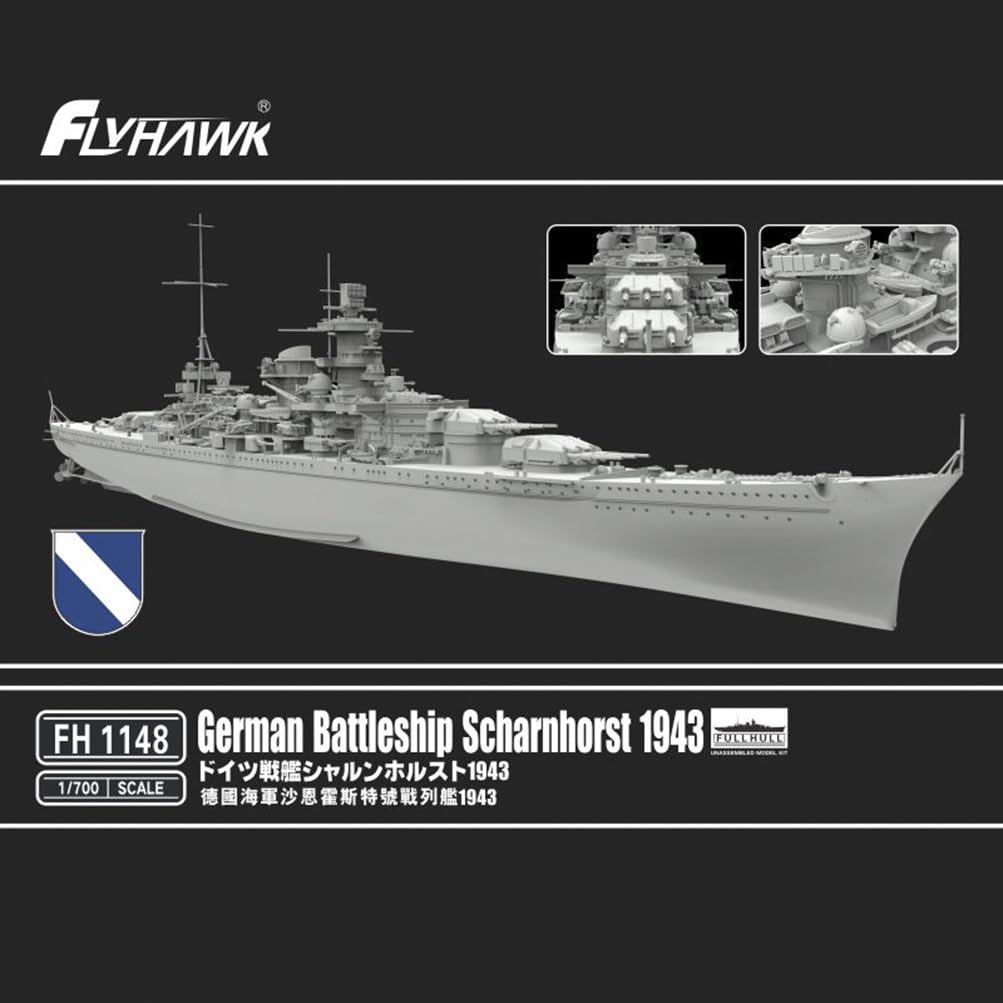 花田制造 Flyhawk FH1148 German Battleship Scharnhorst 1943 Model Kit, 1/700 Scale