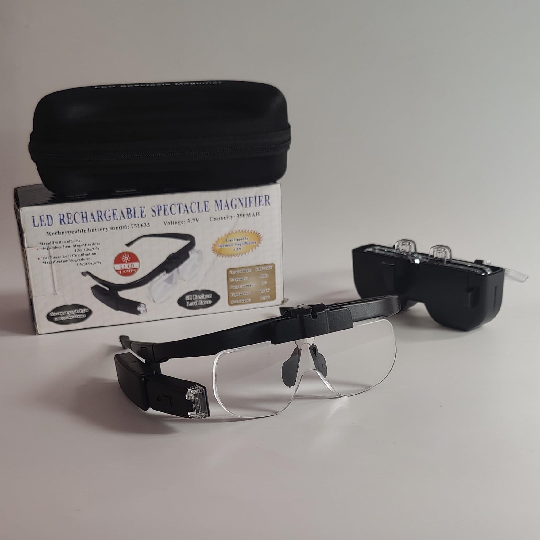 Magnifying Glasses with Light, Head Mount Magnifier with 3 Lenses, Headband, Storage Case, Hands Free LED Lighted Head Magnifying Visor for Close Work Hobby Crafts