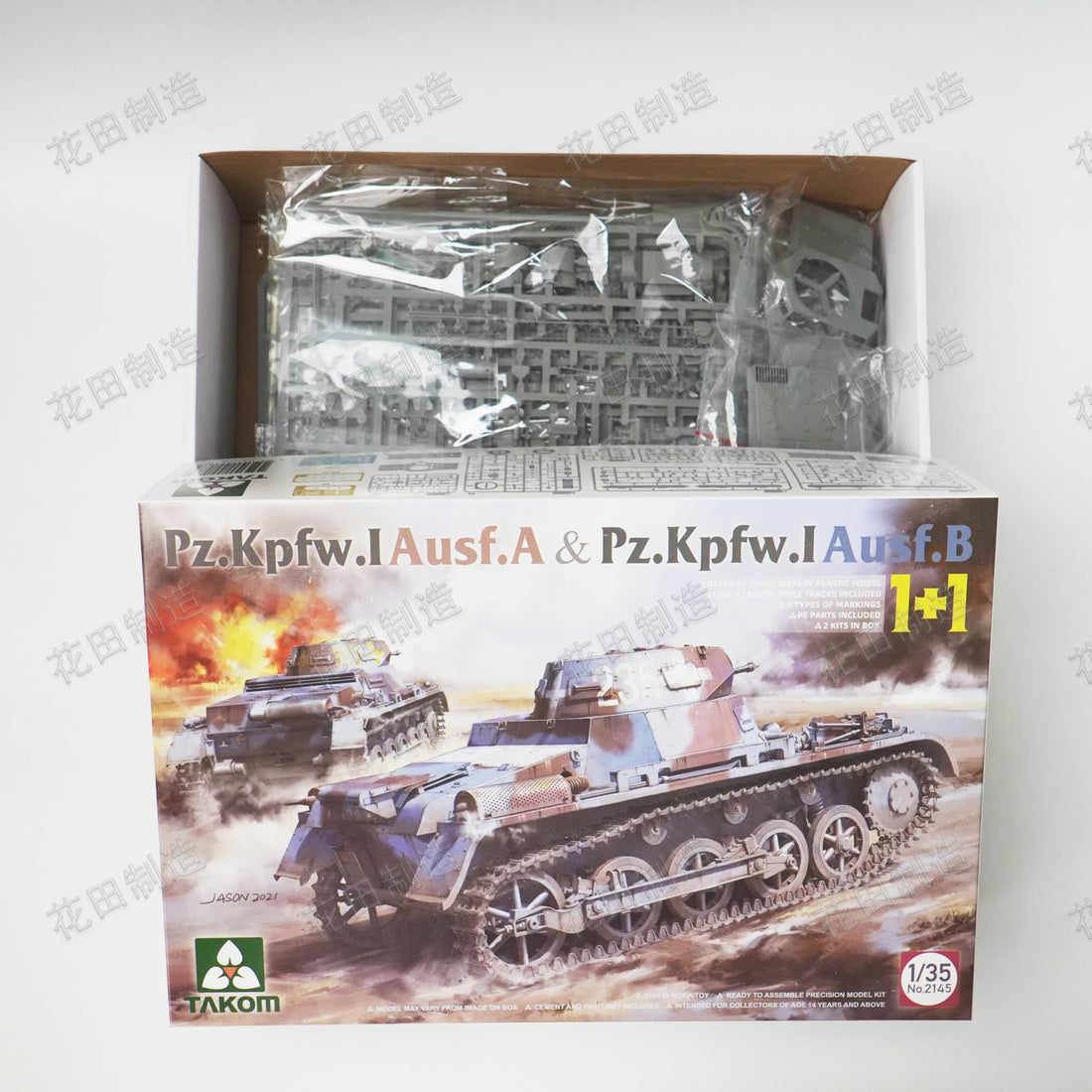 花田制造 Takom 2145 1/35 Scale Pz.Kpfw.I Ausf.A & Pz.Kpfw.I Ausf.B German Tank Model Kit, Military Vehicle Building Set, 2-in-1 Collection