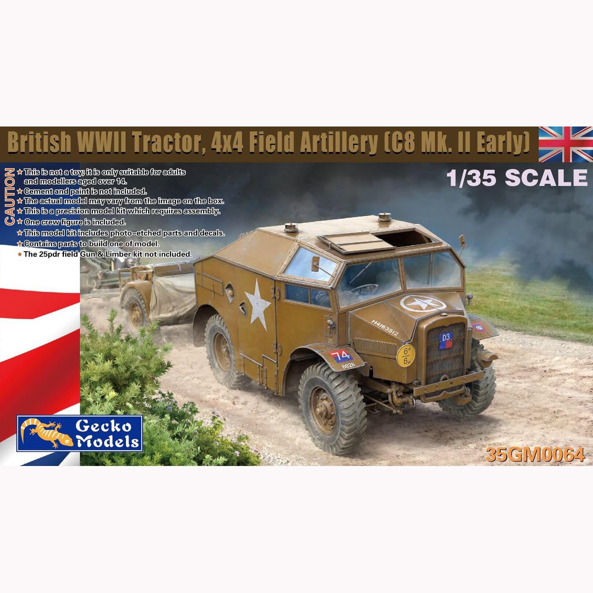 花田制造 British WWII Tractor 4x4 Field Artillery C8 Mk. II Early, 1/35 Scale Military Model Kit, Gecko Models 35GM0064