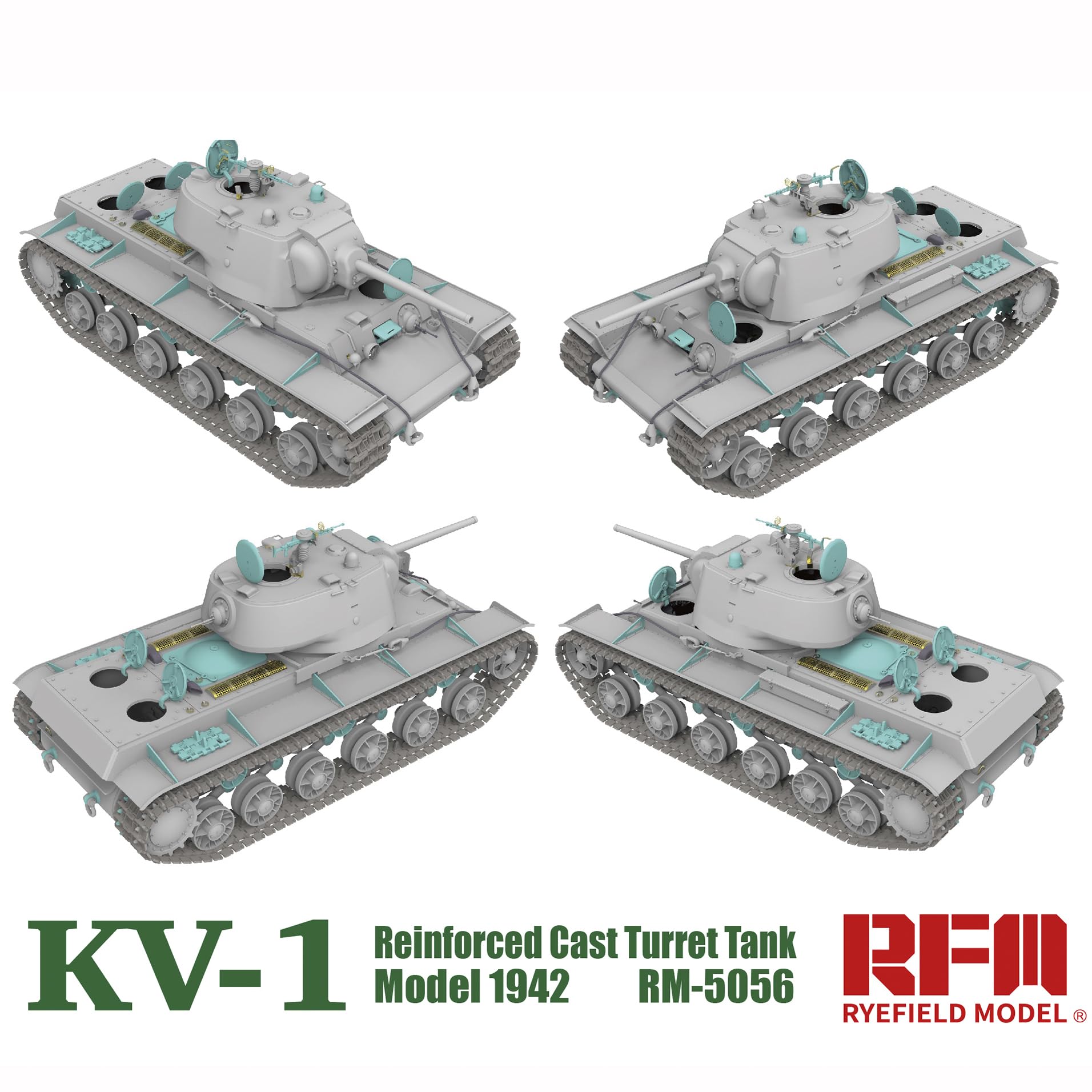 花田制造 RFM RM-5056 KV-1 Reinforced cast Turret Tank Model Kit, 1:35 Scale, 1942 Version with Workable Track Links，Soviet Heavy Tank Model