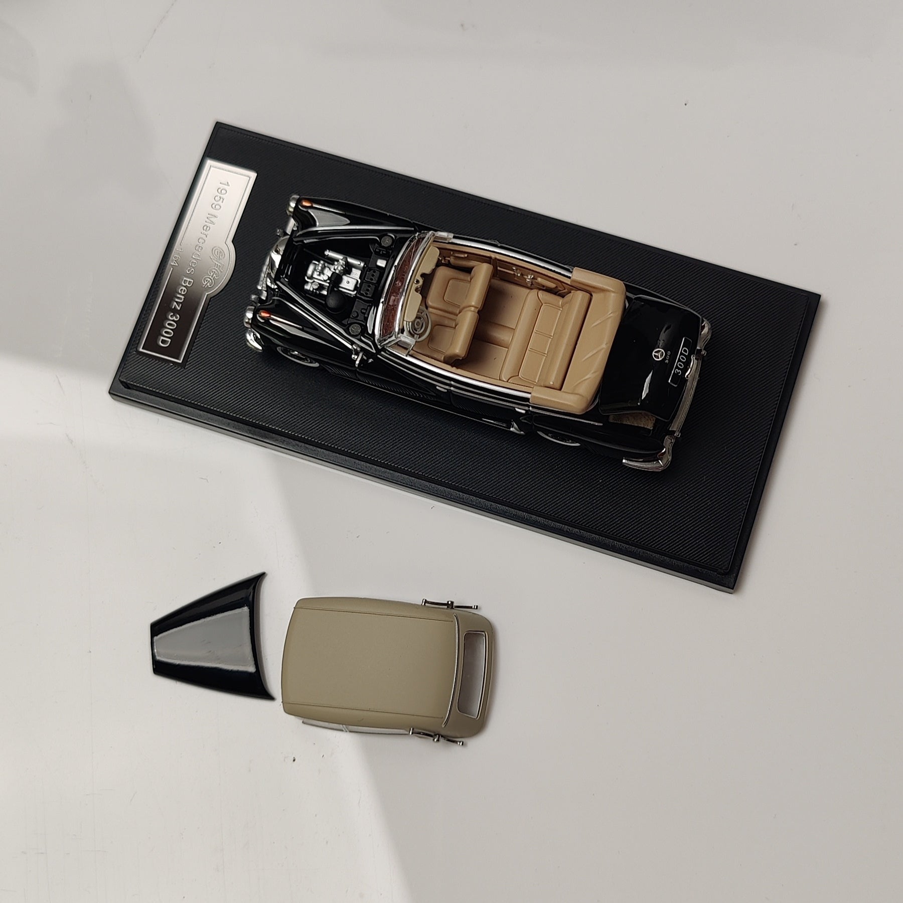 1959 Mercedes-Benz 300D Die-Cast Model Car, 1/64 Scale Collectible with Display Base, Black