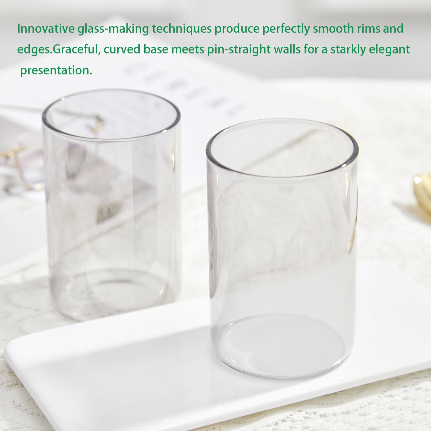 Drinking Glasses Set of 2 Clear Grey glassware ,glass Cups for Cocktails, Water, Juice, Beer, Stemless Rocks Glasses for Wine and Whiskey Drinks Iced Coffee Cup, Decor, mothers day gift,300ml/10oz