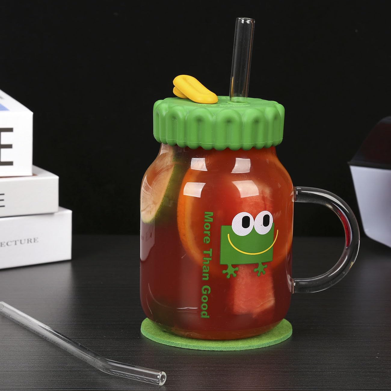 花田制造 Glass Mason Jar with Handle - 29oz Glass Mug with Silicone Lids and Straws - Drinking Glasses for Overnight Oats & Glass Iced Coffee Cup, Tumbler for Iced Drinks,Tea, Lemonade, Boba & More，Gift