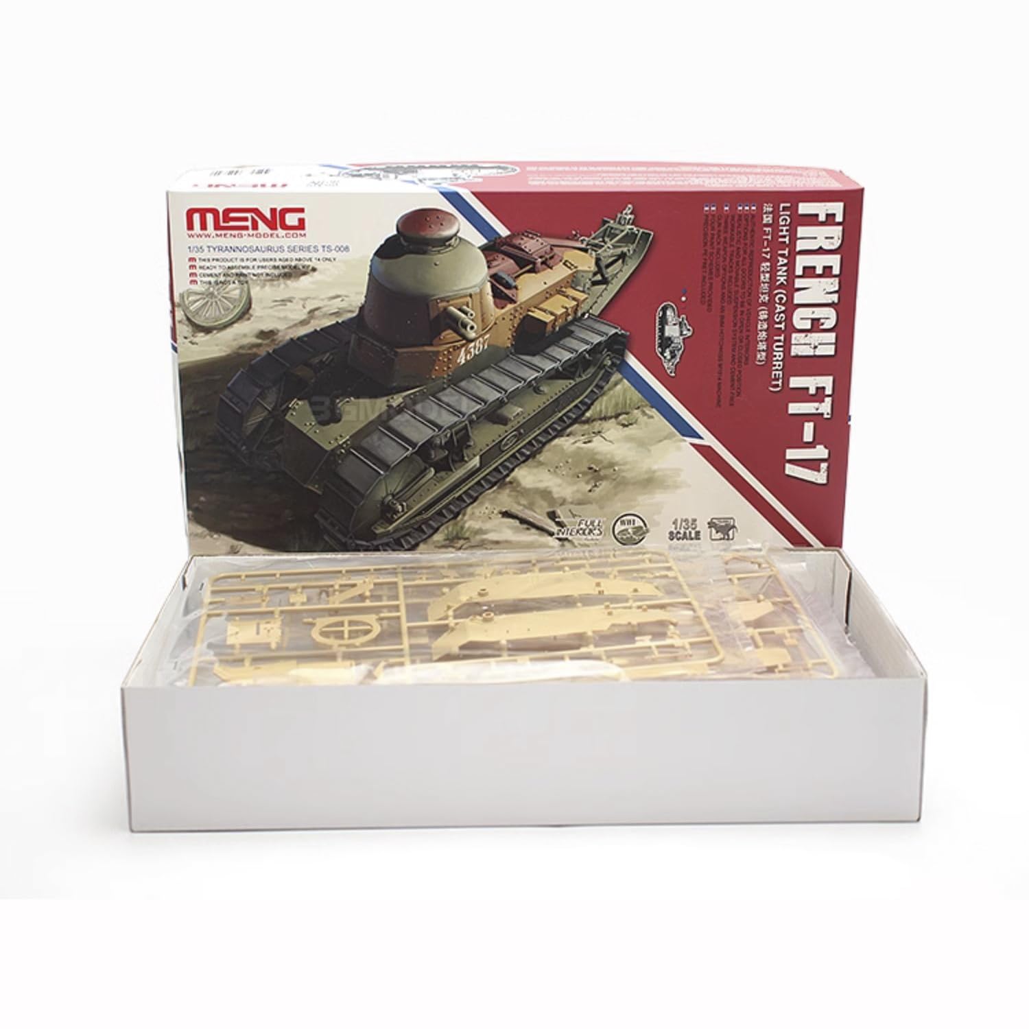 花田制造 Meng TS-008 French FT-17 Light Tank (CAST Turret), 1/35 Scale Military Model Kit, Full INTERIORS
