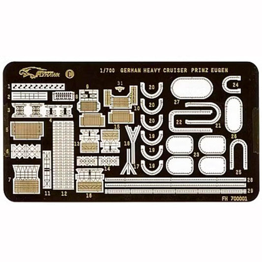 FLYHAWK 1/700 WWII German Naval Cruiser Prinz Eugen Photoetch Enhancement Parts for Tamiya 31805, 3 Pieces, Photoetch Set Etched Parts