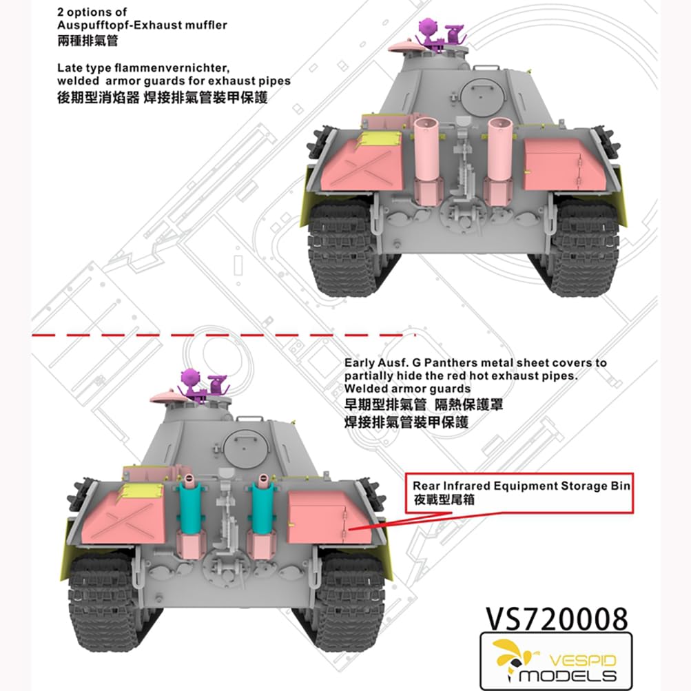 Vespid Models VS720008 Pz.Kpfw.V Panther Ausf.G Tank Model Kit, 1/72 Scale, with FG1250 sperber infared Nightfighting Vision Scope, Military Theme
