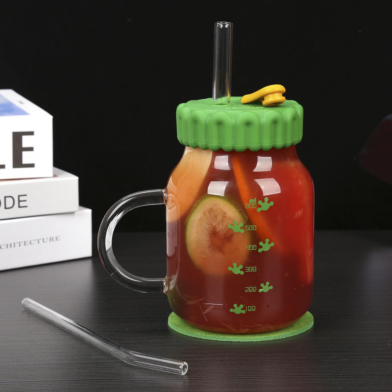 花田制造 Glass Mason Jar with Handle - 29oz Glass Mug with Silicone Lids and Straws - Drinking Glasses for Overnight Oats & Glass Iced Coffee Cup, Tumbler for Iced Drinks,Tea, Lemonade, Boba & More，Gift