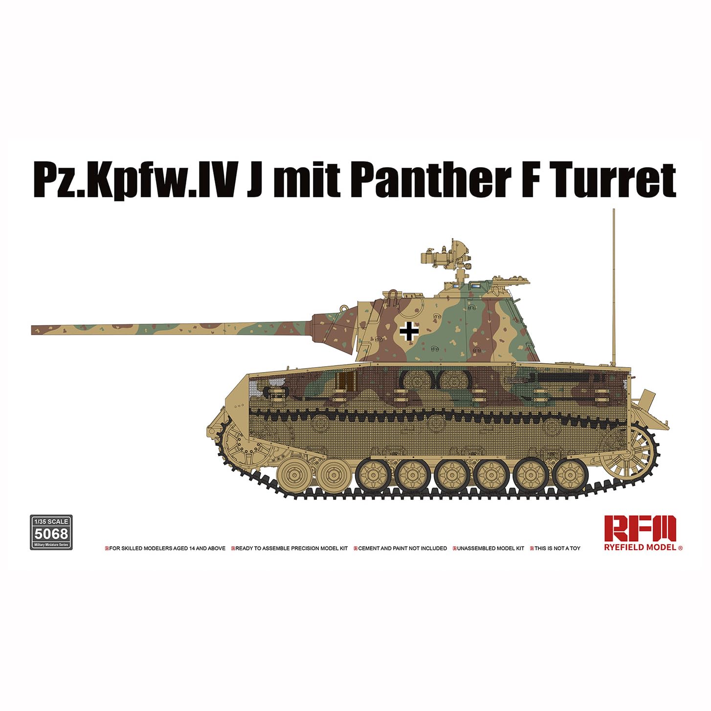 花田制造 RFM 5068 Pz.Kpfw.IV J mit Panther F Turret, 1/35 Scale Military Tank Model Kit
