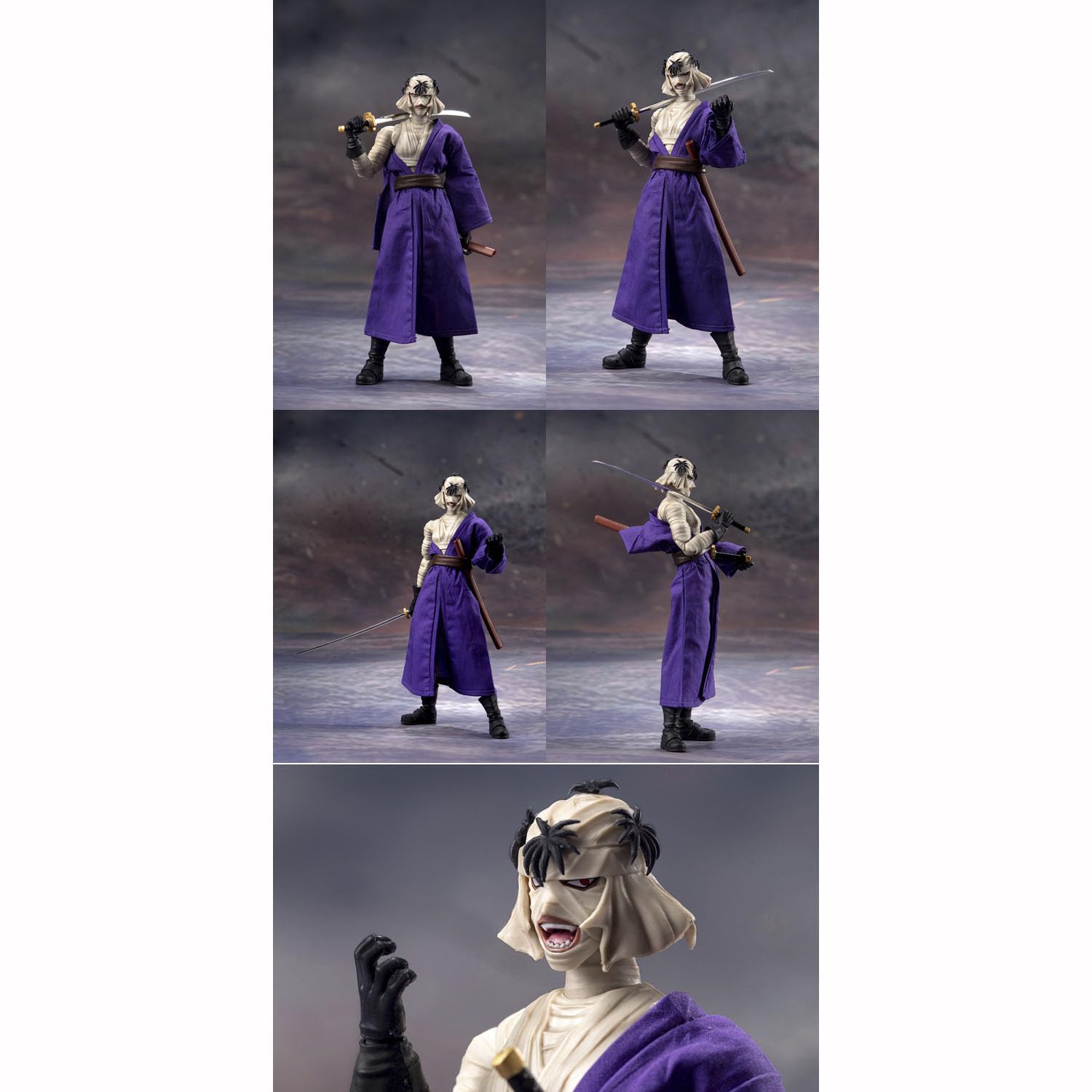Shishio Makoto,Himura Kenshin Action Figure, Purple Robe Samurai Model with Sword, Collectible Anime Character,1/12 Scale 17cm,Rurouni Kenshin Meiji Kenkaku Roman Tan