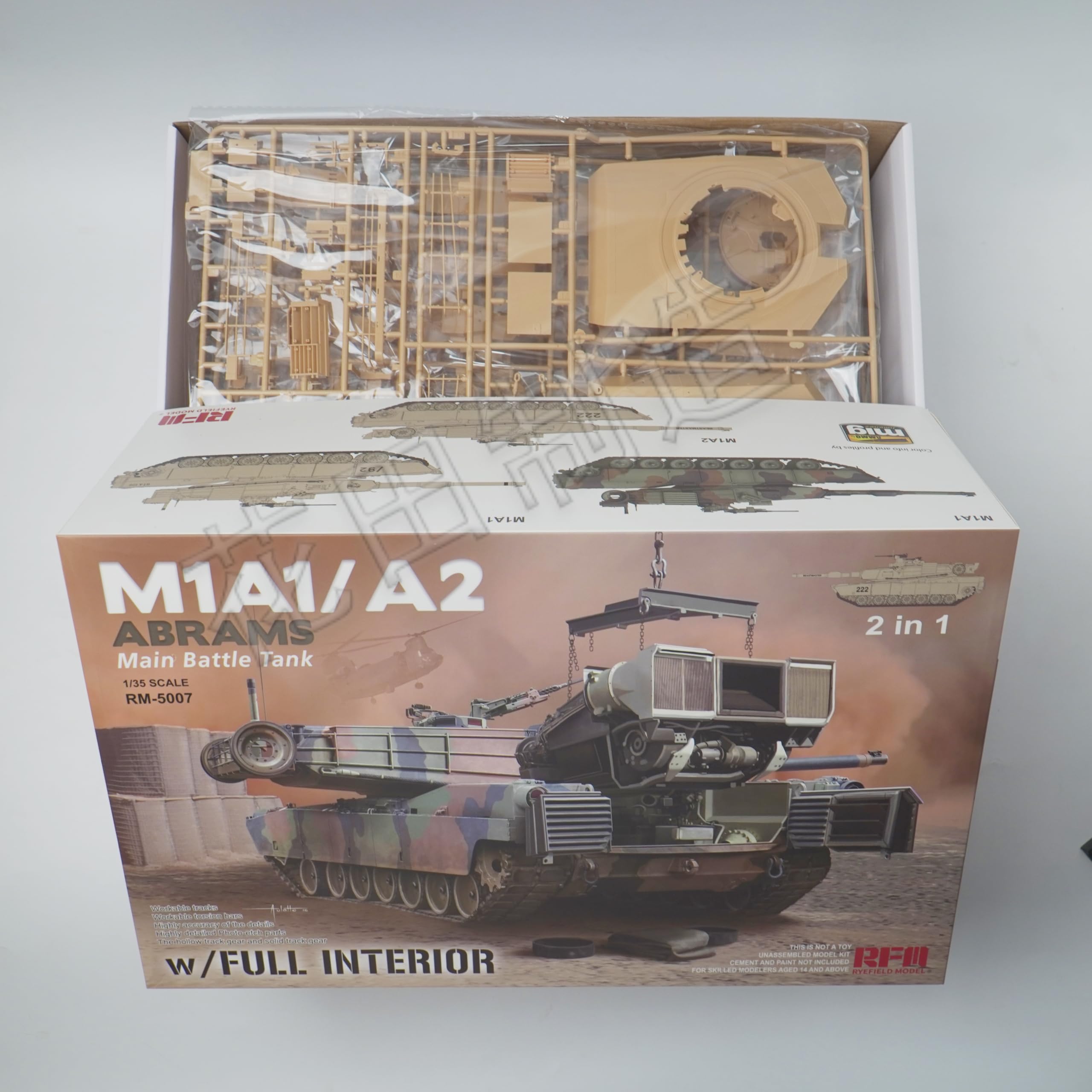 花田制造 RFM RM-5007 M1A1/A2 Abrams Main Battle Tank 2 in 1 Military Vehicle Model kit，with Full Interior，1/35 SACAL