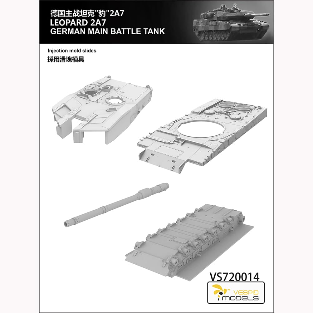 花田制造 VESPID Models VS720014 Leopard 2A7 German Main Battle Tank Model Kit, 1/72 Scale, Military Assembly Kit with Metal Barrel and Photo-Etched Parts