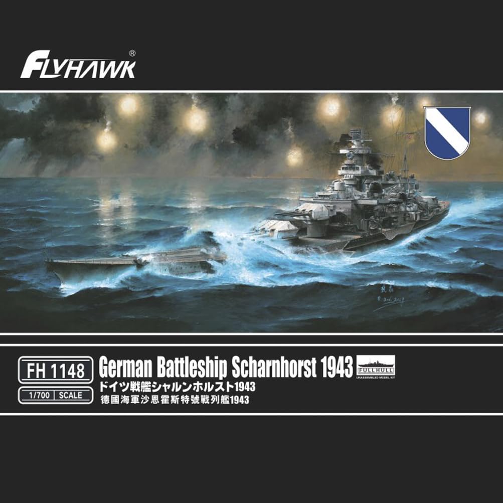 花田制造 Flyhawk FH1148 German Battleship Scharnhorst 1943 Model Kit, 1/700 Scale