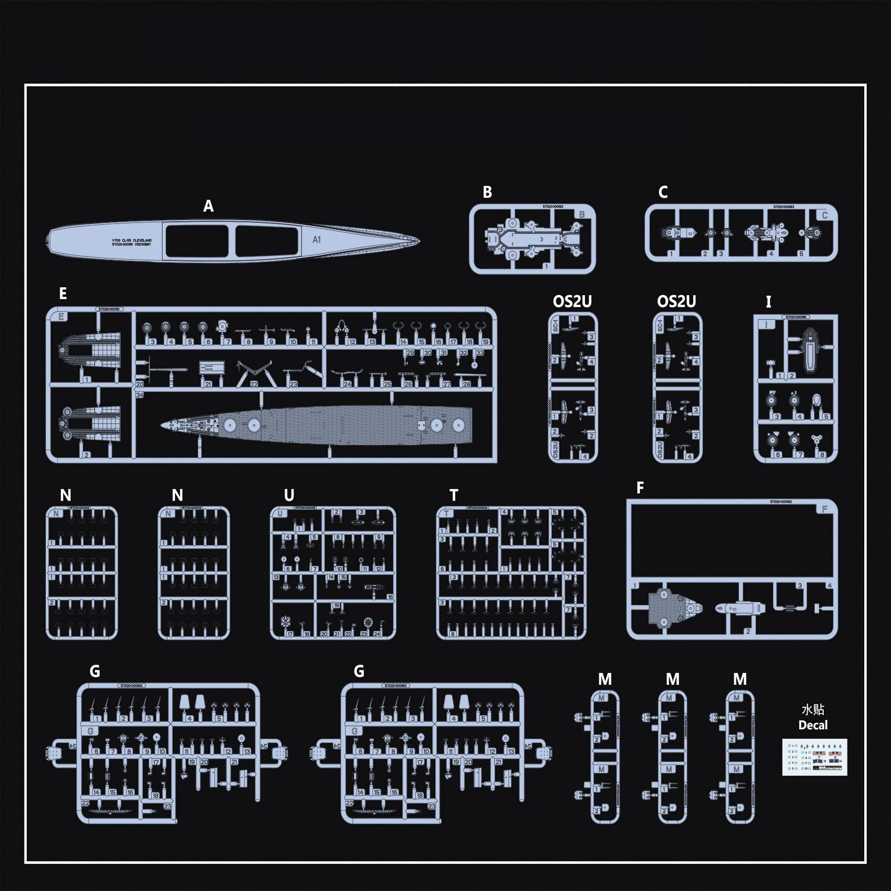花田制造 VEE Hobby V57021 USS Houston CL-81 1944, 1/700 Scale Model Kit, Military Ship