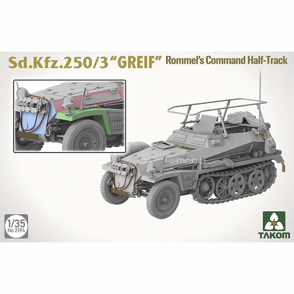花田制造 Takom No.2194 Sd.Kfz.250/3 GREIF Rommel`s Command Half-Track Military Vehicle Model Kit, 1:35 Scale