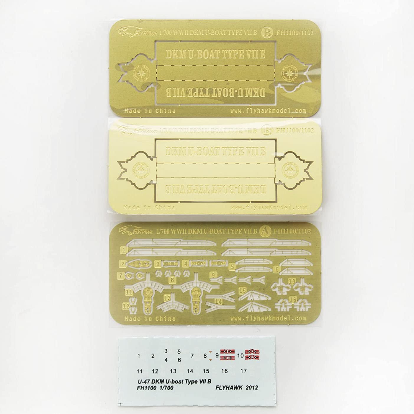 FLYHAWK FH1100 Flyhawk Model 1/700 German Navy U-Boat Type VII B U-47 (2 Pieces.) Plastic Model Etched Parts Masking Sheet