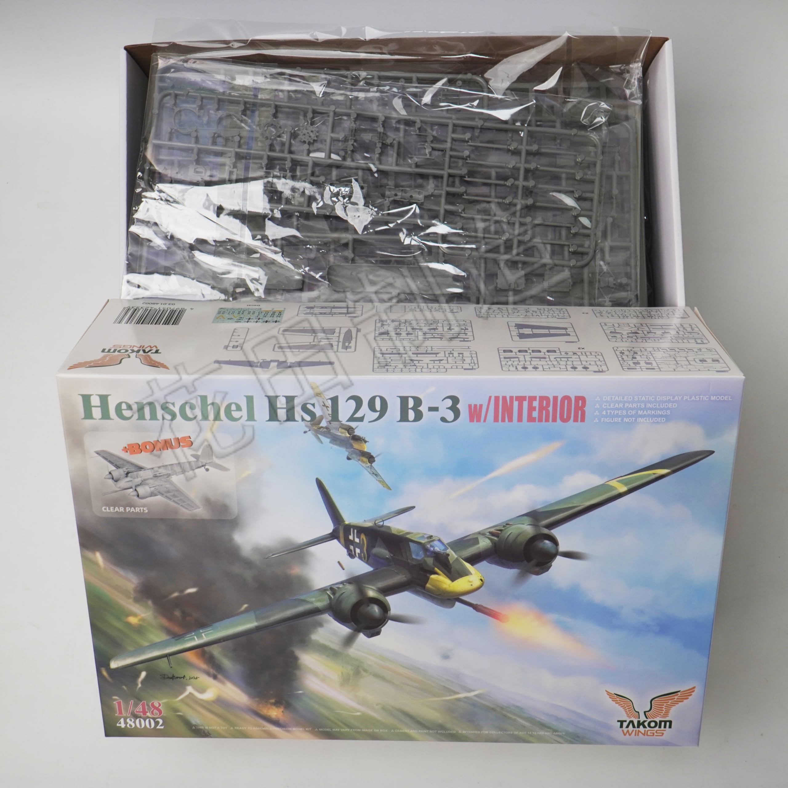 花田制造 Takom Wings No.48001W Henschel Hs129 Box Set, 1/48 Scale Model Kit with Interior, Limited Edition,Pilots2 3D Printed Set,Panther A Model Tank kit