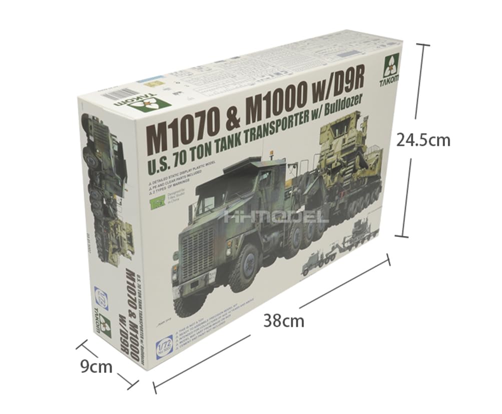 花田制造 Takom 5002 M1070 & M1000 with D9R U.S. 70 Ton Tank Transporter w/Bulldozer, 1/72 Scale Military Model Kit