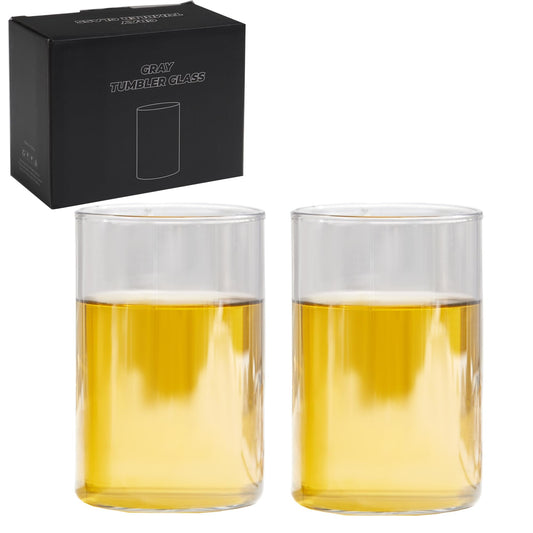 Drinking Glasses Set of 2 Clear Grey glassware ,glass Cups for Cocktails, Water, Juice, Beer, Stemless Rocks Glasses for Wine and Whiskey Drinks Iced Coffee Cup, Decor, mothers day gift,300ml/10oz