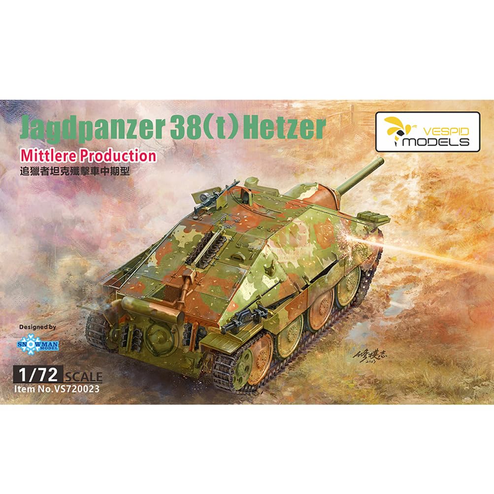 Vespid Models VS720023 1/72 Scale,Jagdpanzer 38(t) Hetzer Tank Model Kit, Mittlere Production