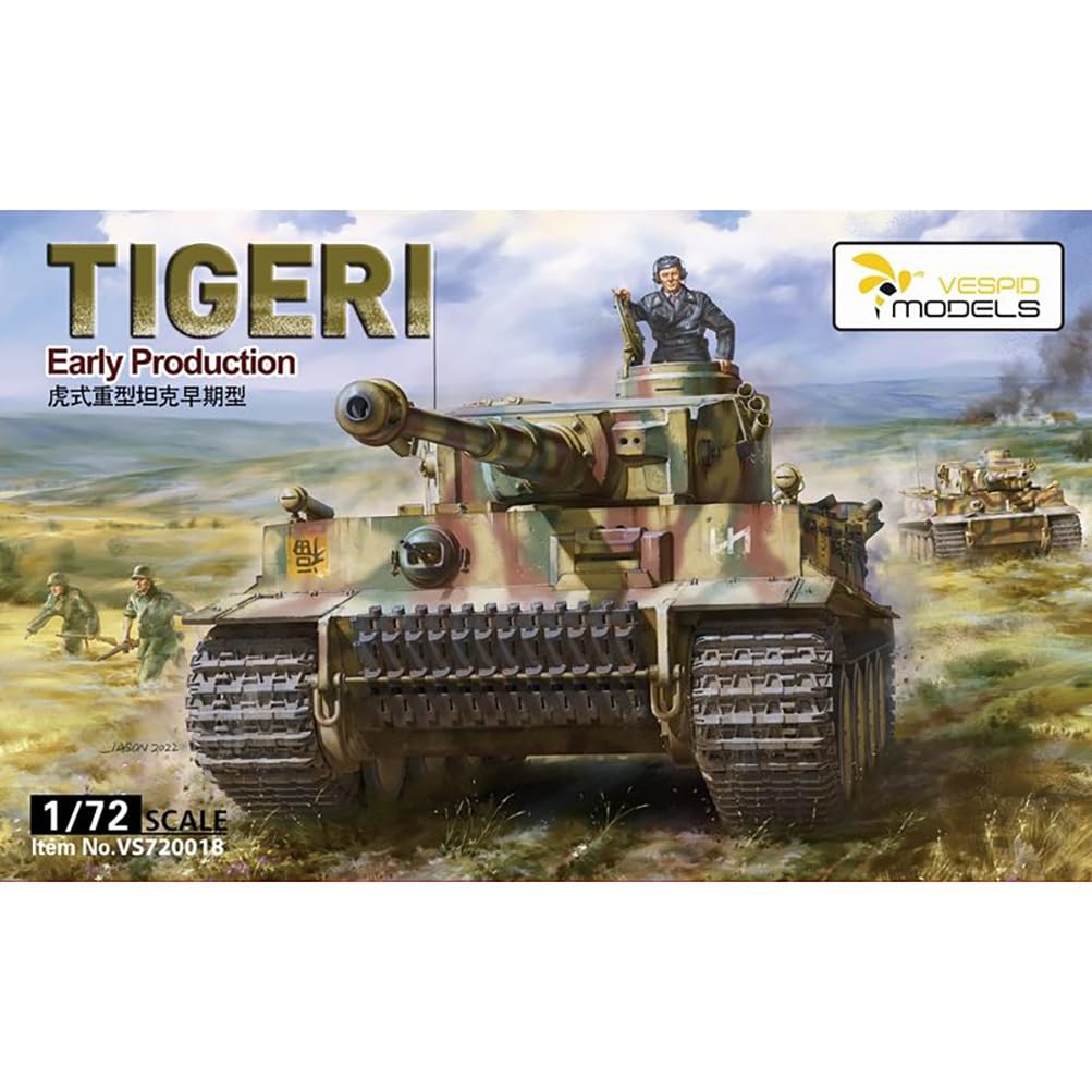 花田制造 Vespid Models Tiger I Early Production 1/72 Scale Model Kit, Military Tank with Metal Barrel, Track Links, Decals, and PE Parts