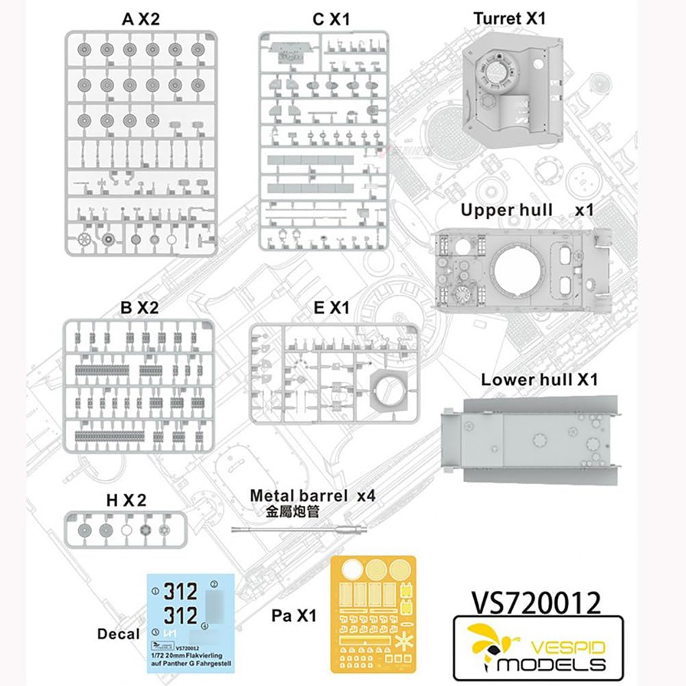 花田制造 Vespid Models VS720012,Panther G Tank Model Kit, 20mm Flakvierling auf Fahrgestell 1/72 Scale