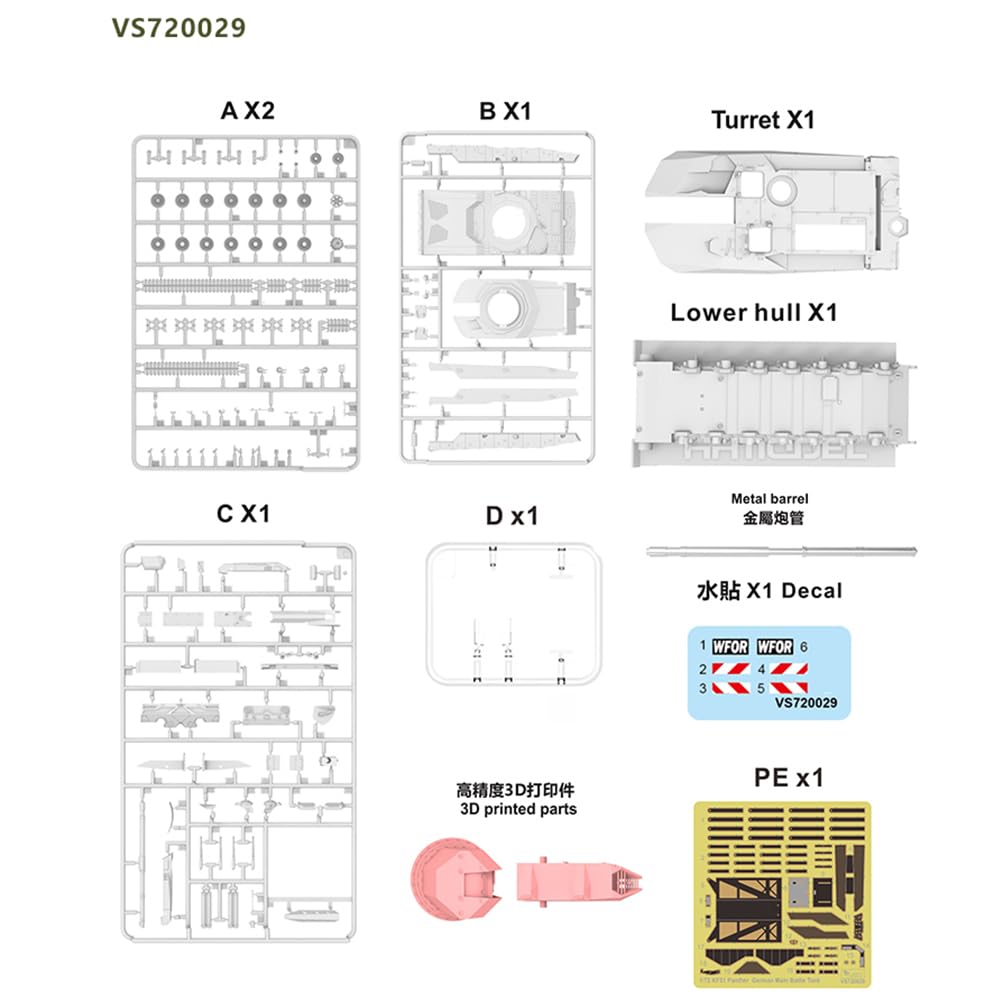 花田制造 Vespid Models Panther KF51 German Main Battle Tank Model Kit, 1/72 Scale Military Vehicle with Photo-Etched Parts, Metal Barrel, Item VS720029