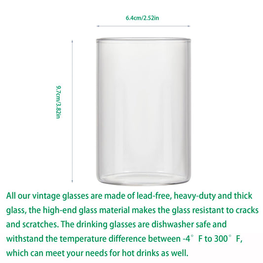 Drinking Glasses Set of 2 Clear Grey glassware ,glass Cups for Cocktails, Water, Juice, Beer, Stemless Rocks Glasses for Wine and Whiskey Drinks Iced Coffee Cup, Decor, mothers day gift,300ml/10oz