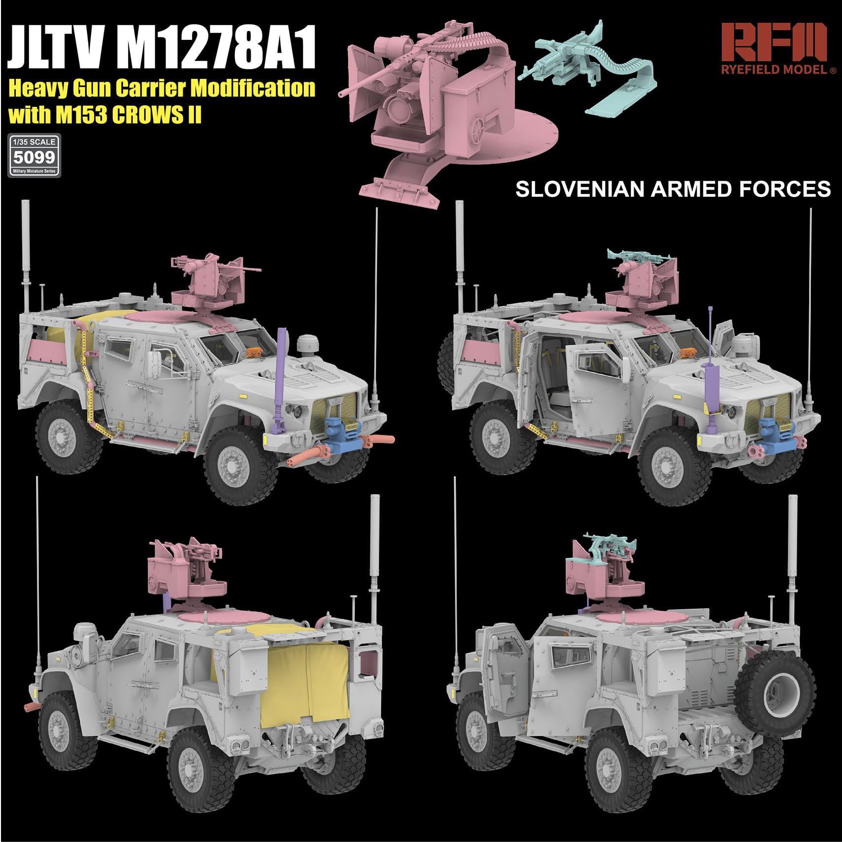 花田制造 RFM5099 JLTV M1278A1 Heavy Gun Carrier Modification with M153 Crows II Military Vehicle Model Kit, 1/35 Scale,Slovenian Armed Forces U.S.Army 2in1