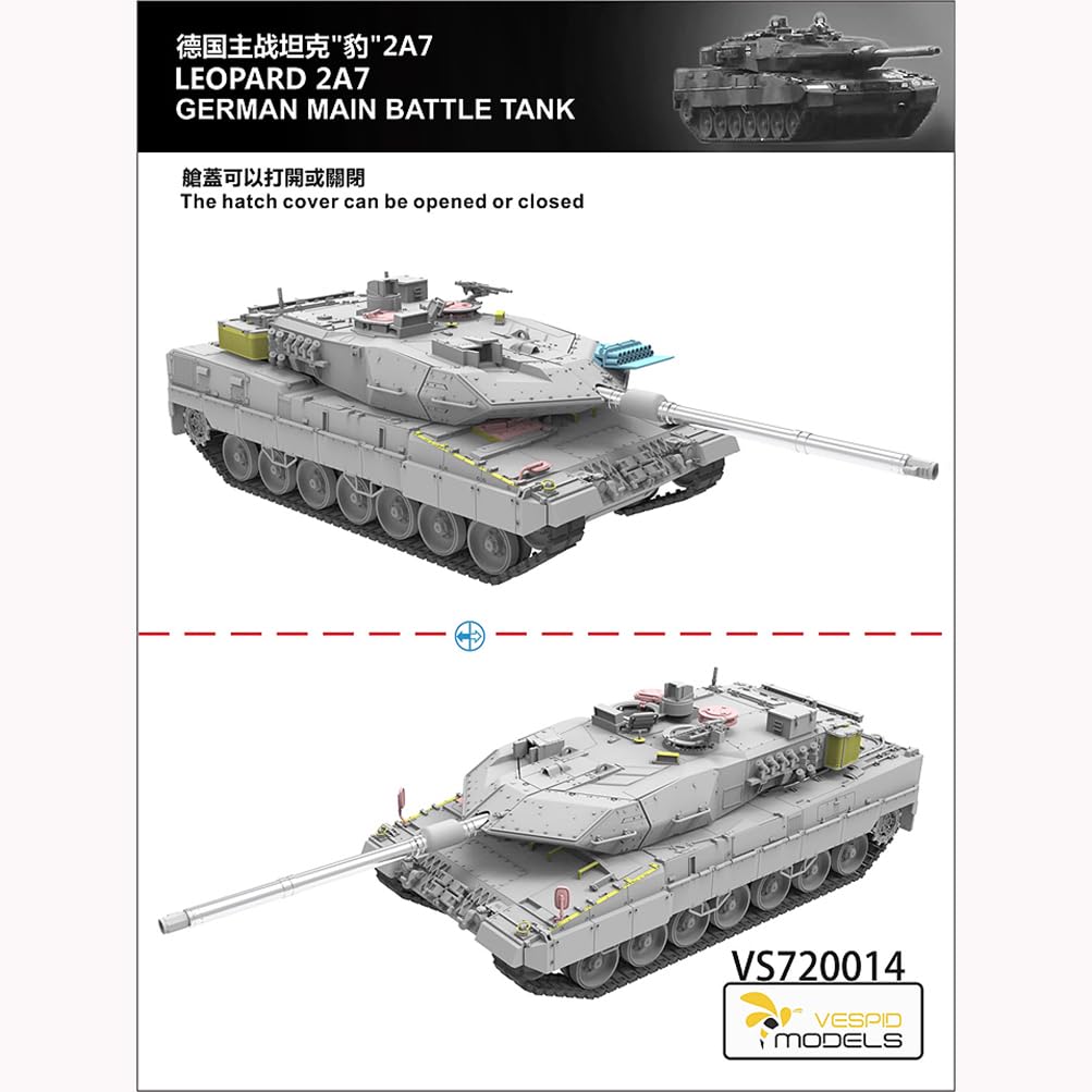 花田制造 VESPID Models VS720014 Leopard 2A7 German Main Battle Tank Model Kit, 1/72 Scale, Military Assembly Kit with Metal Barrel and Photo-Etched Parts