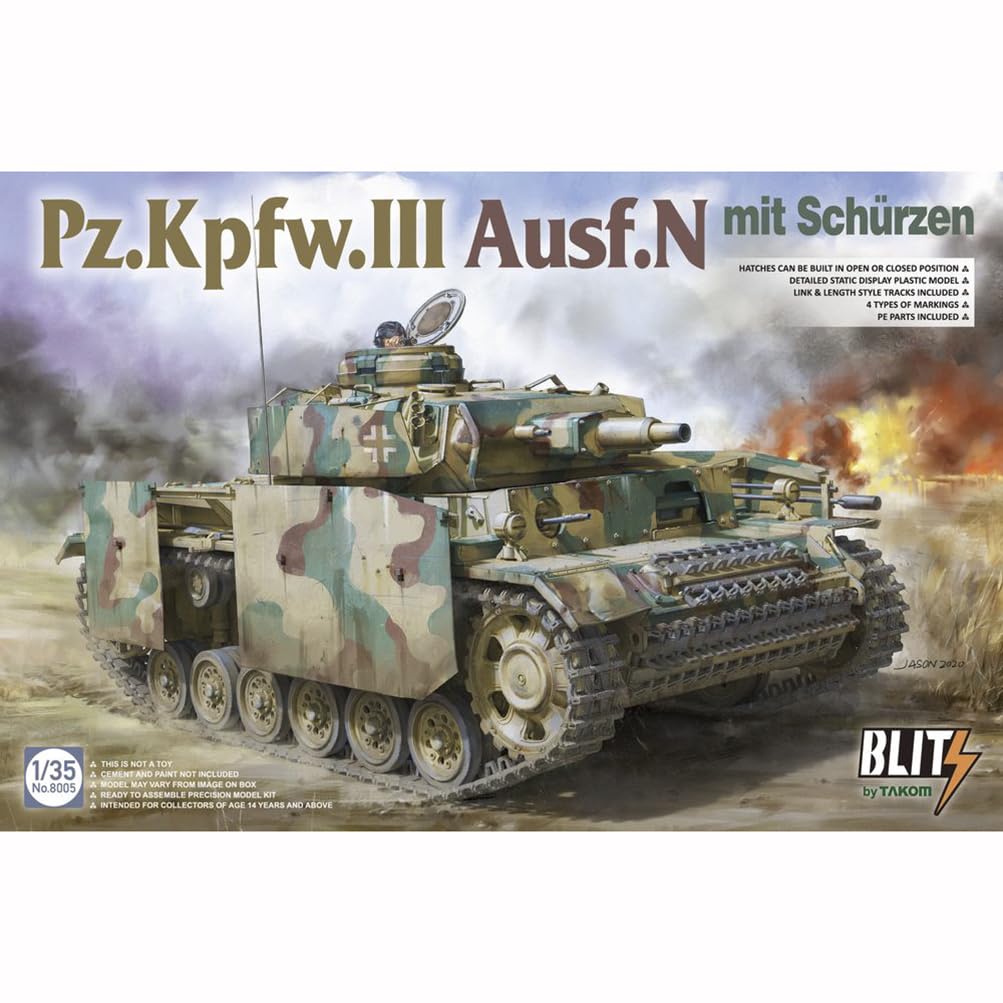Takom 8005 1/35 Scale PZ.KPFW.III Ausf.N mit schurzen Military Tank Model Kit