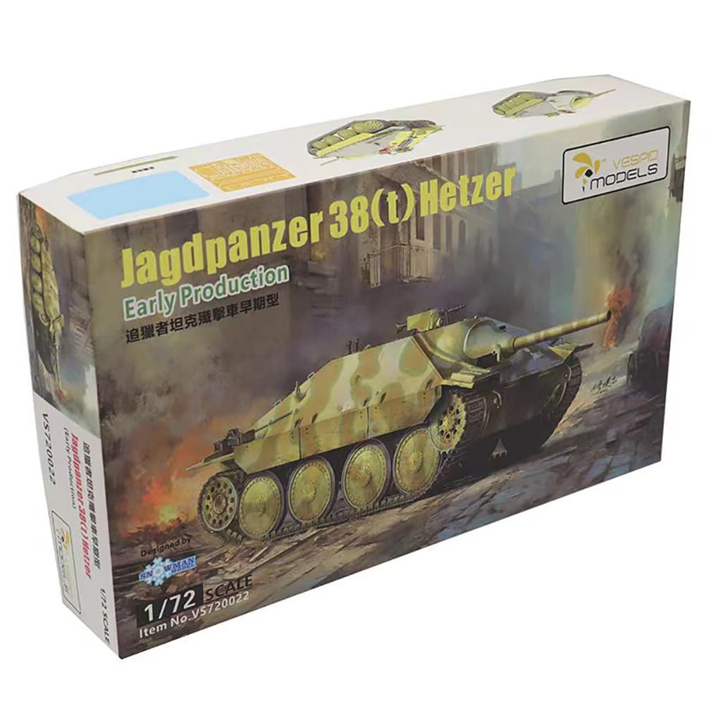 花田制造 VESPID Models VS720022 Jagdpanzer 38(t) Hetzer Early Production Tank Model Kit, 1/72 Scale, Military Vehicle