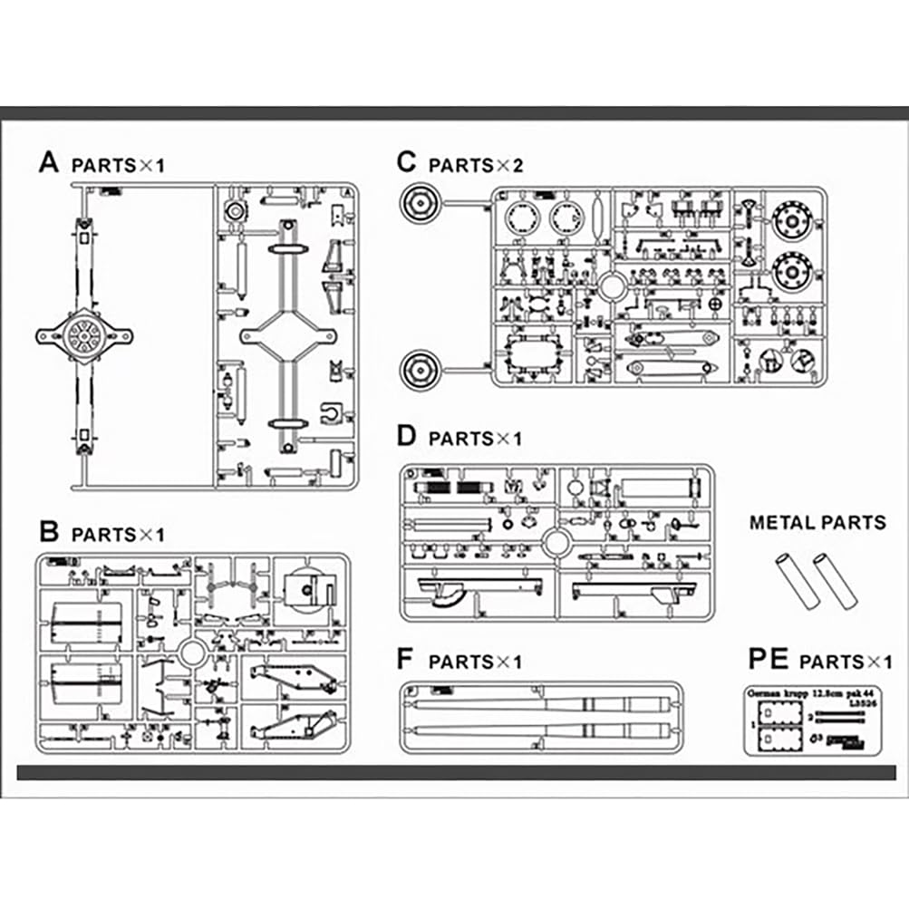 花田制造 G.W.H L3526 WWII German Krupp 12.8cm PAK 44 High Velocity Anti-Tank Gun Model Kit, 1/35 Scale, Military
