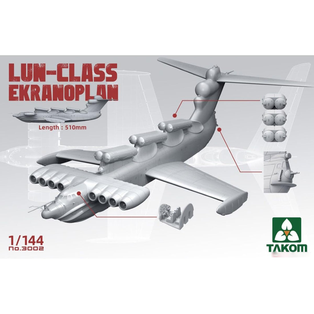 花田制造 Takom 3002 LUN-Class Ekranoplan 1/144 Scale Static Display Model Kit,Clear Parts Included