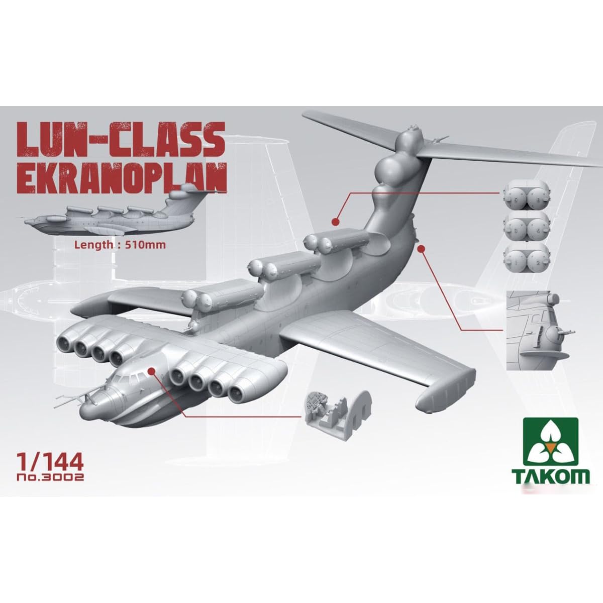 花田制造 Takom 3002 LUN-Class Ekranoplan 1/144 Scale Static Display Model Kit,Clear Parts Included