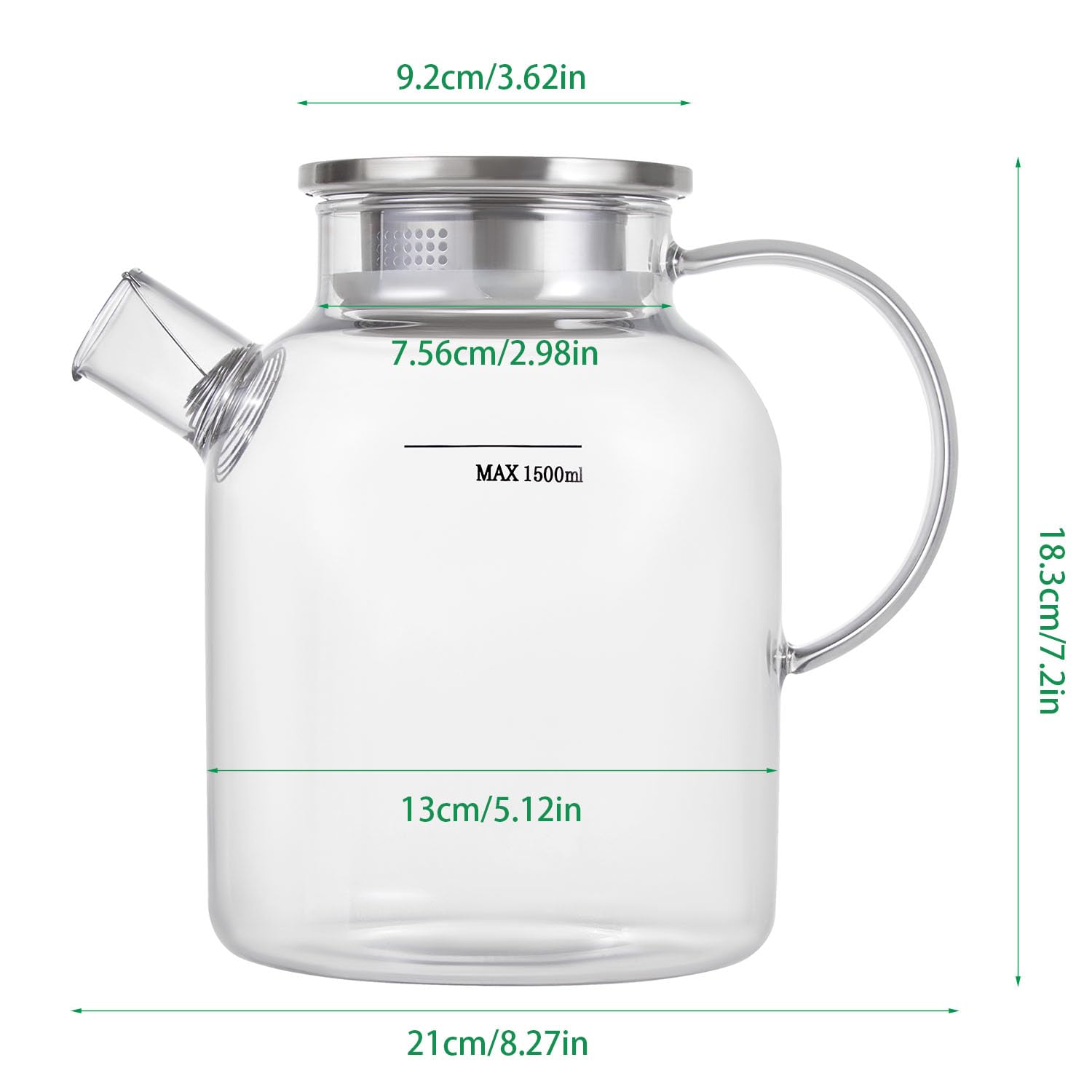 Glass Teapot Stovetop Safe,61oz/1800ml,Drinking Glasses Set of 4(11oz/300ml) Grey Gift
