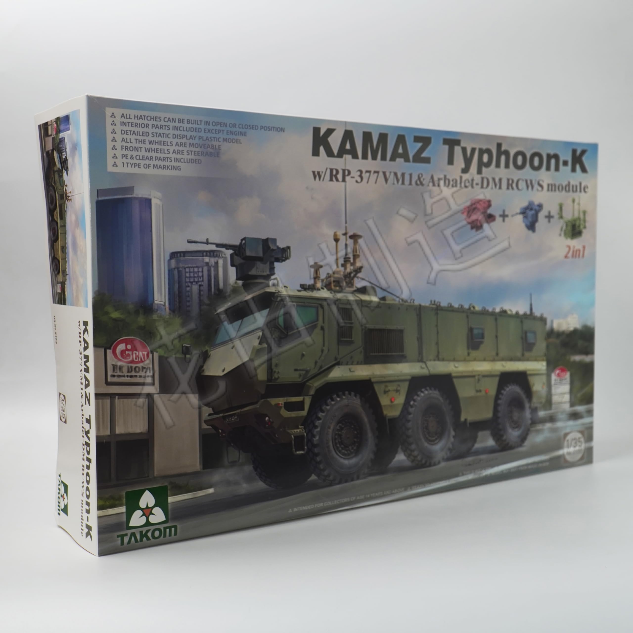 TAKOM Kamaz Typhoon-K Military Vehicle Model Kit, 1/35 Scale, with RP-377VMI and Arbalet-DM RCWS Module, 2-in-1
