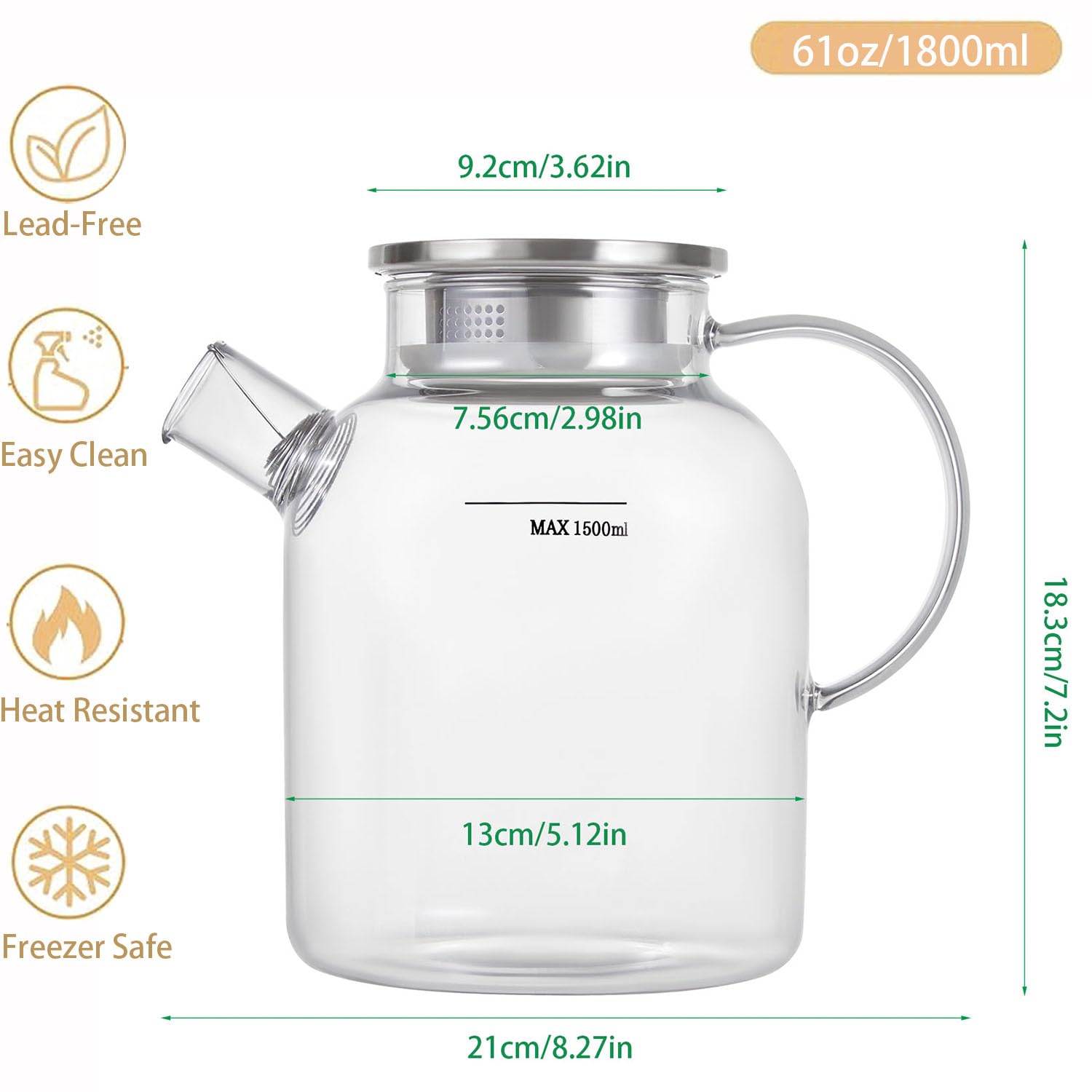 Glass Teapot Stovetop Safe,61oz/1800ml,Drinking Glasses Set of 2(11oz) Grey Gift