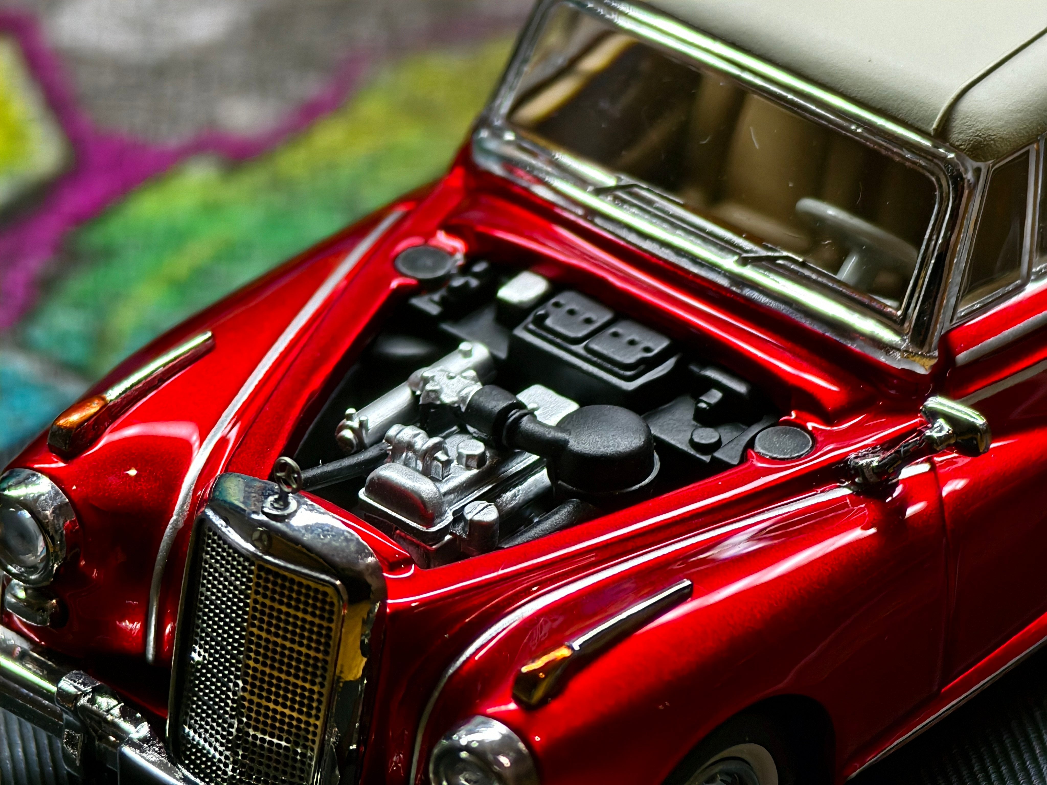 1959 Mercedes-Benz 300D Die-Cast Model Car, 1/64 Scale Collectible with Display Base, red