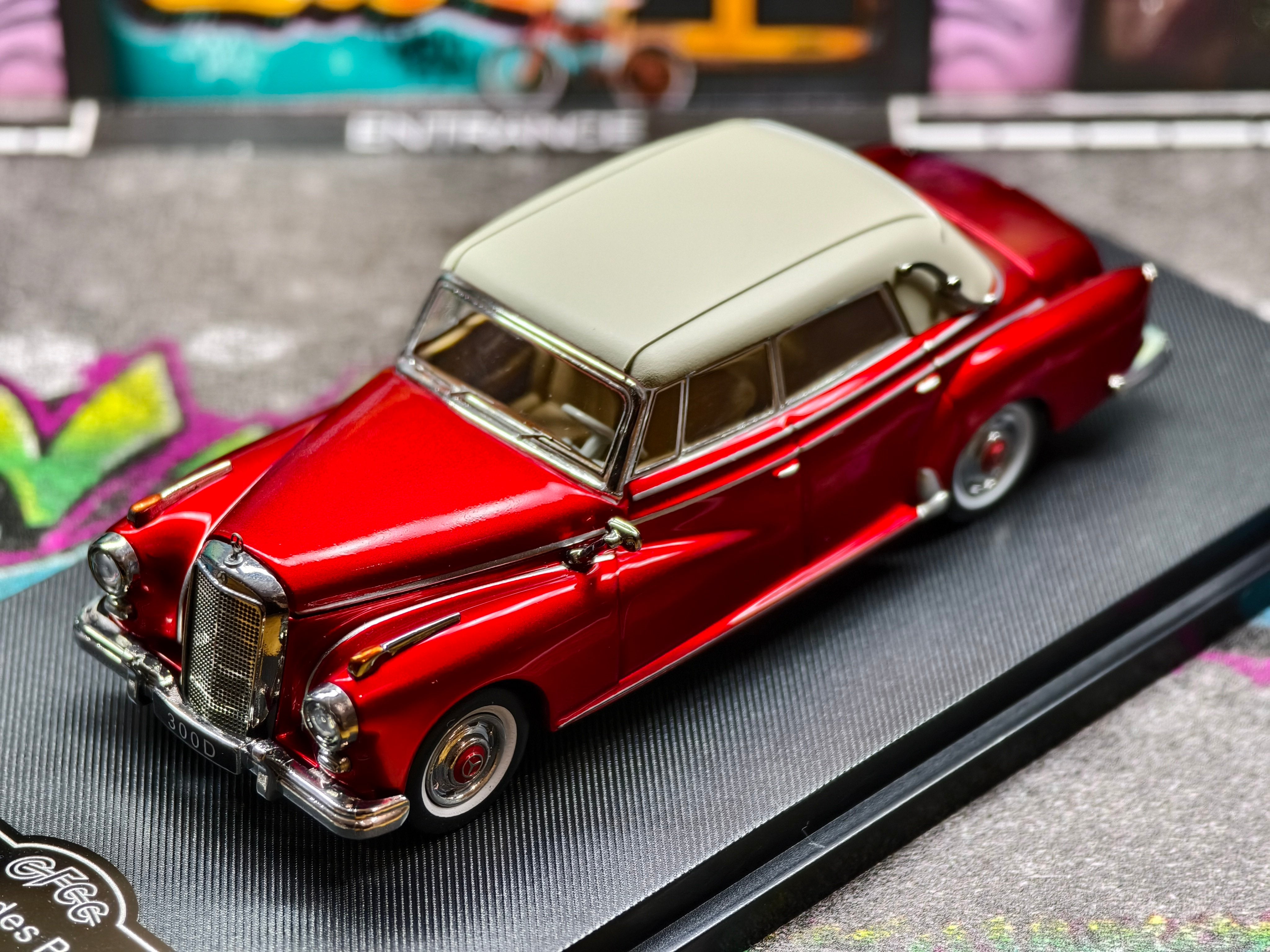 1959 Mercedes-Benz 300D Die-Cast Model Car, 1/64 Scale Collectible with Display Base, red