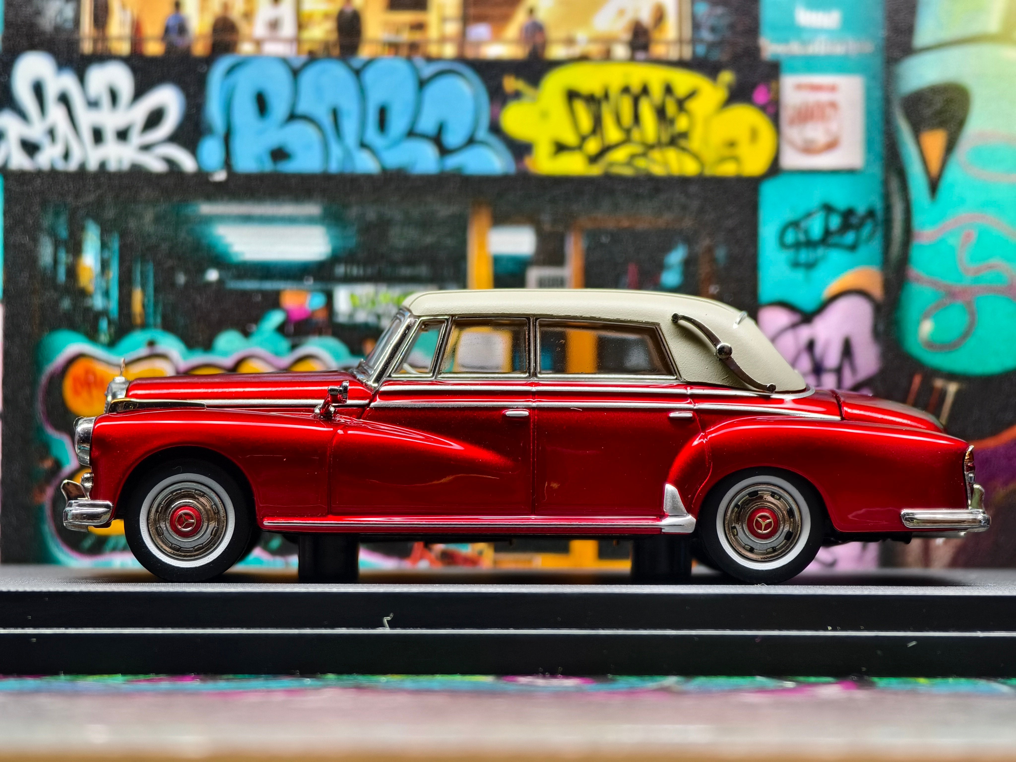 1959 Mercedes-Benz 300D Die-Cast Model Car, 1/64 Scale Collectible with Display Base, red