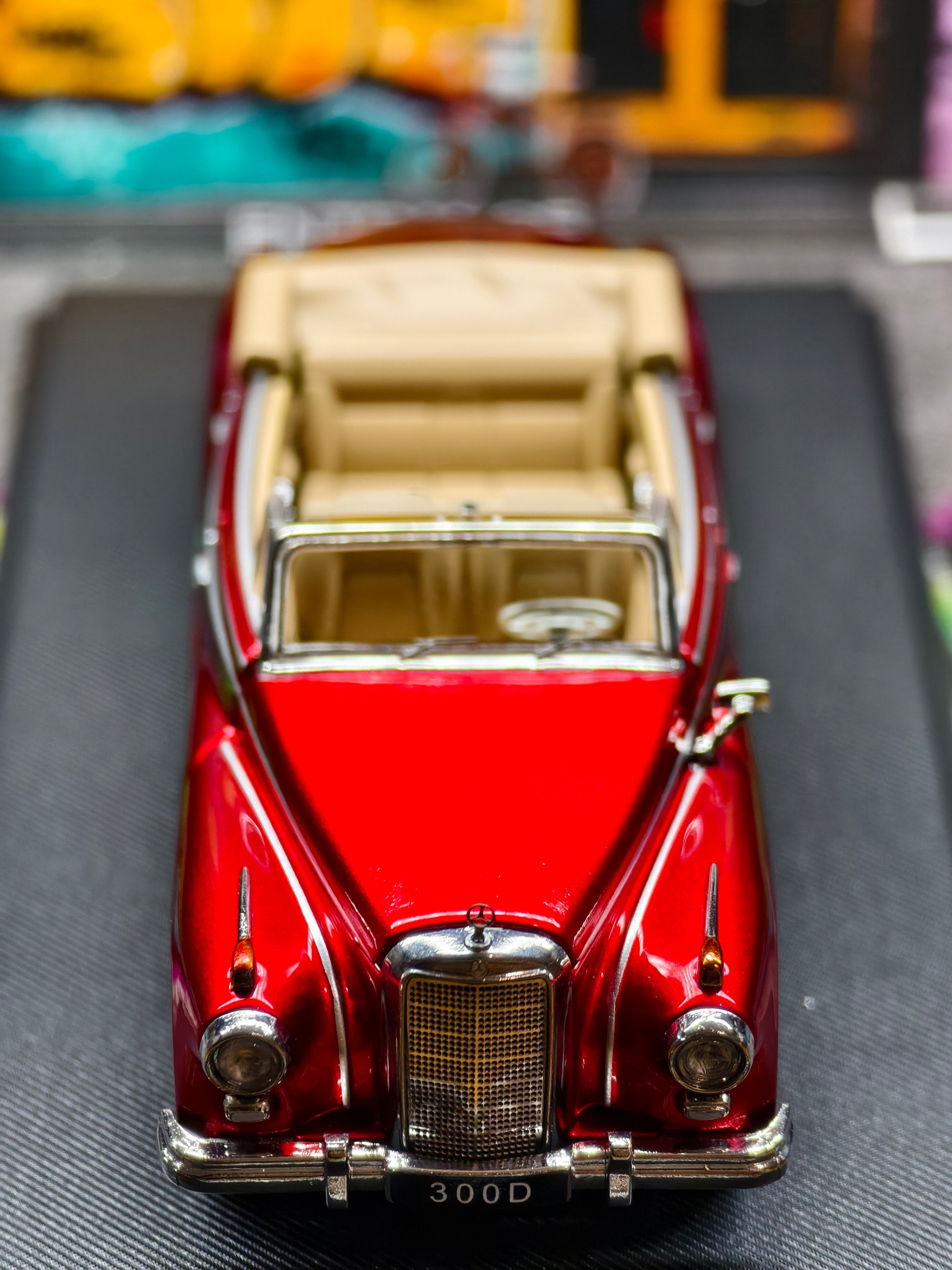 1959 Mercedes-Benz 300D Die-Cast Model Car, 1/64 Scale Collectible with Display Base, red