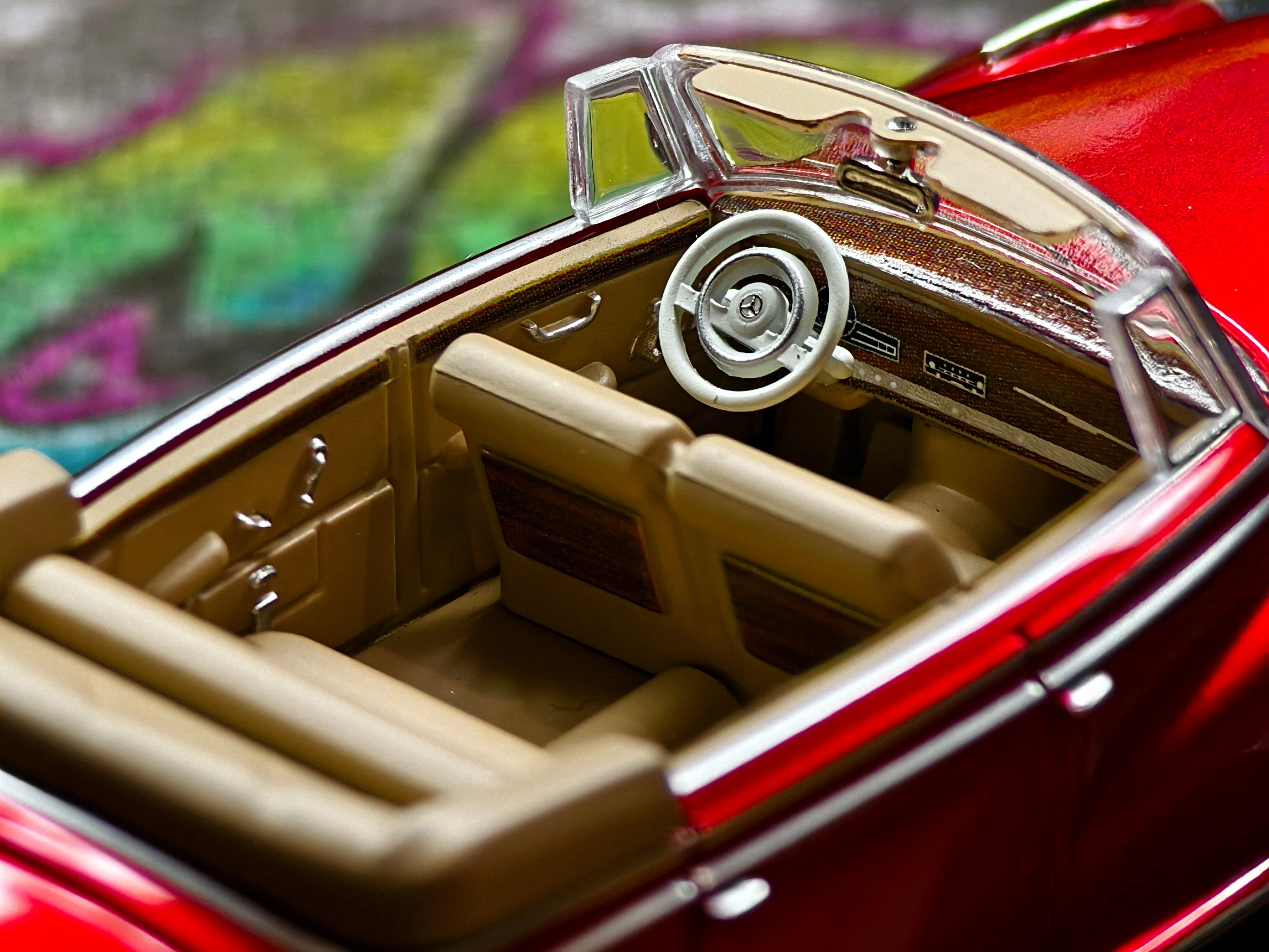 1959 Mercedes-Benz 300D Die-Cast Model Car, 1/64 Scale Collectible with Display Base, red