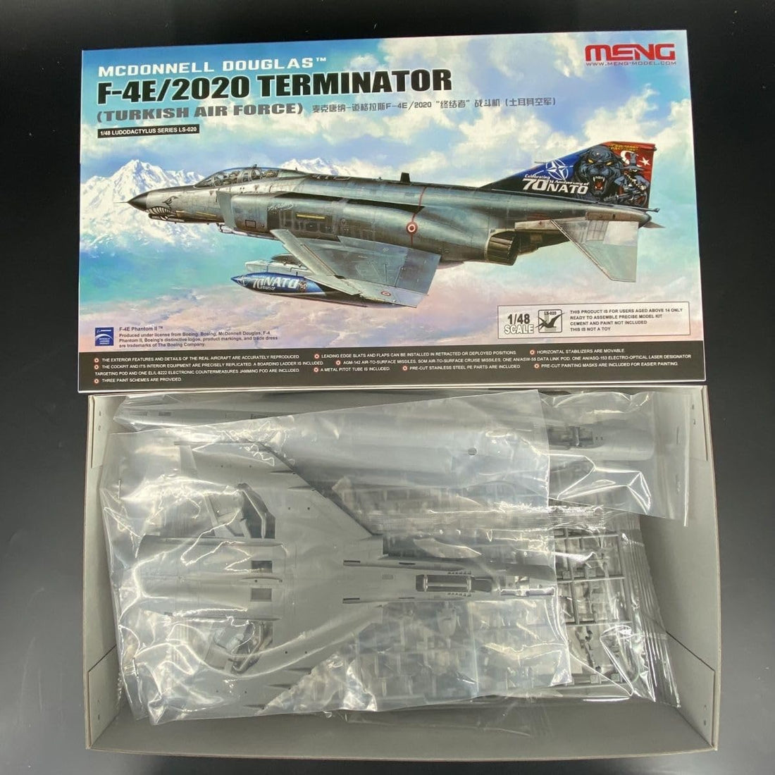 花田制造 Meng Model LS-020 F-4E/2020 Terminator Turkish Air Force Aircraft Model Kit, 1:48 Scale, Military Aviation Display